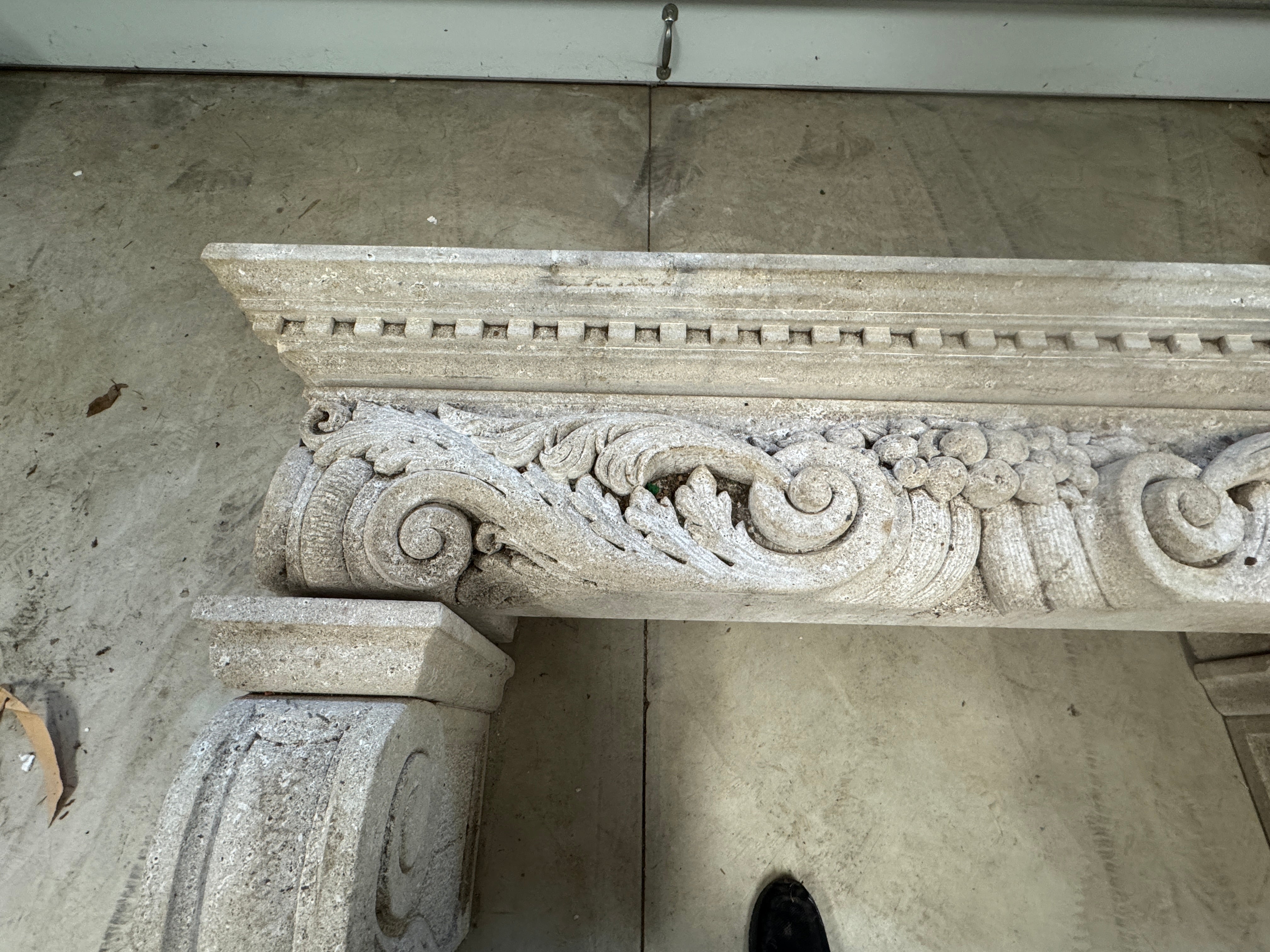AA6-010: Monumental Spanish Baroque Carved Stone Fireplace Mantle Surround