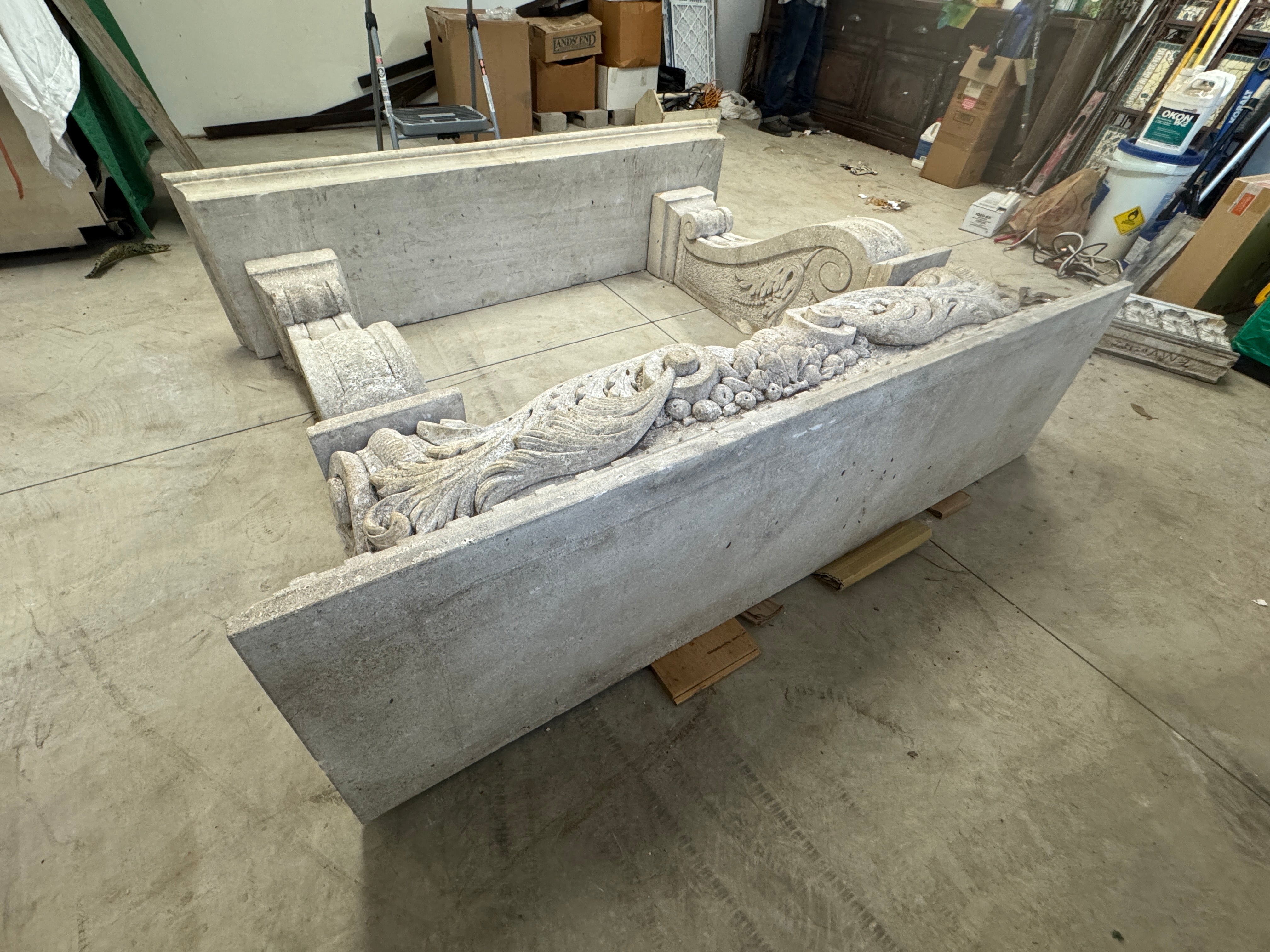 AA6-010: Monumental Spanish Baroque Carved Stone Fireplace Mantle Surround