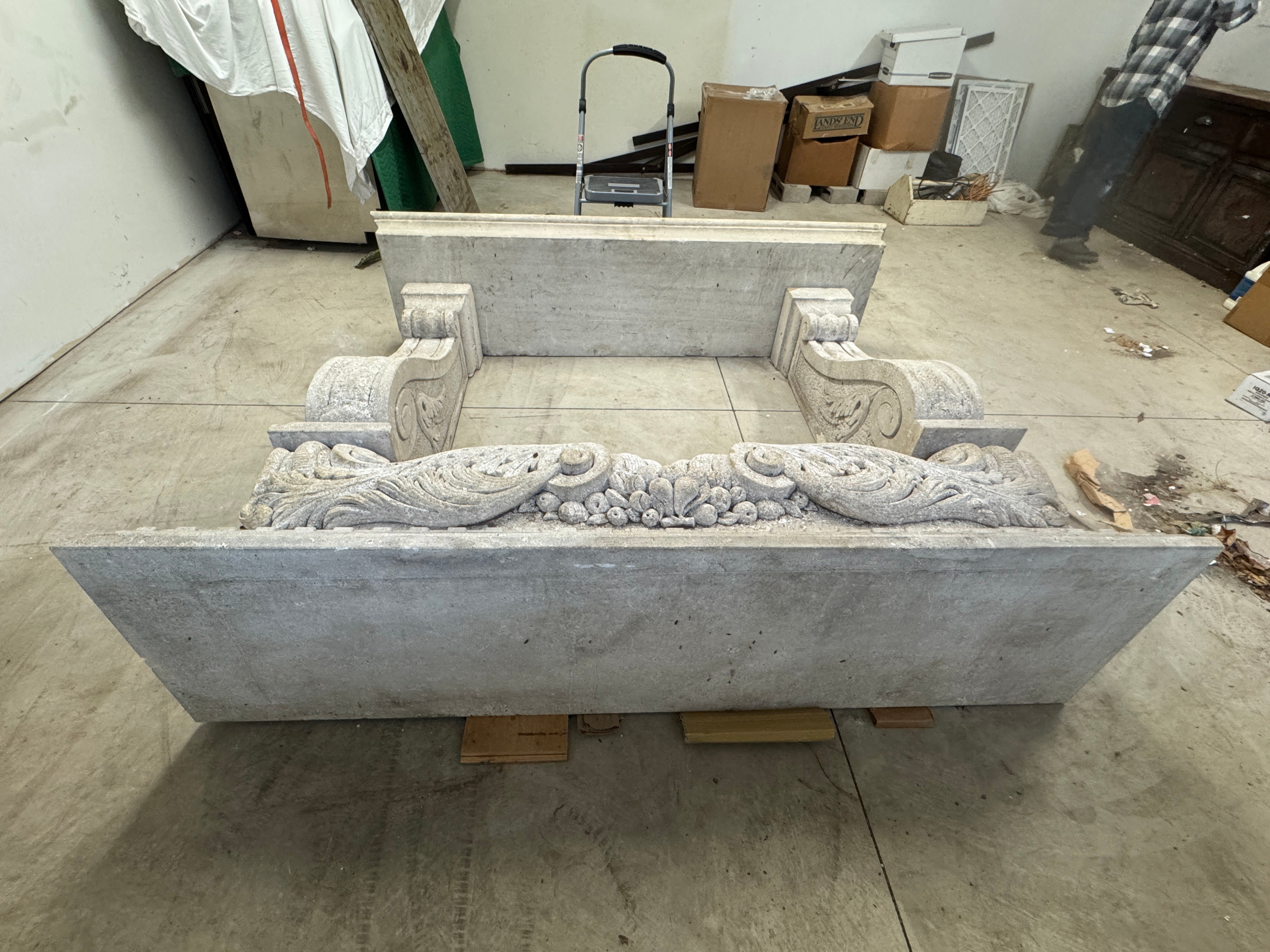 AA6-010: Monumental Spanish Baroque Carved Stone Fireplace Mantle Surround