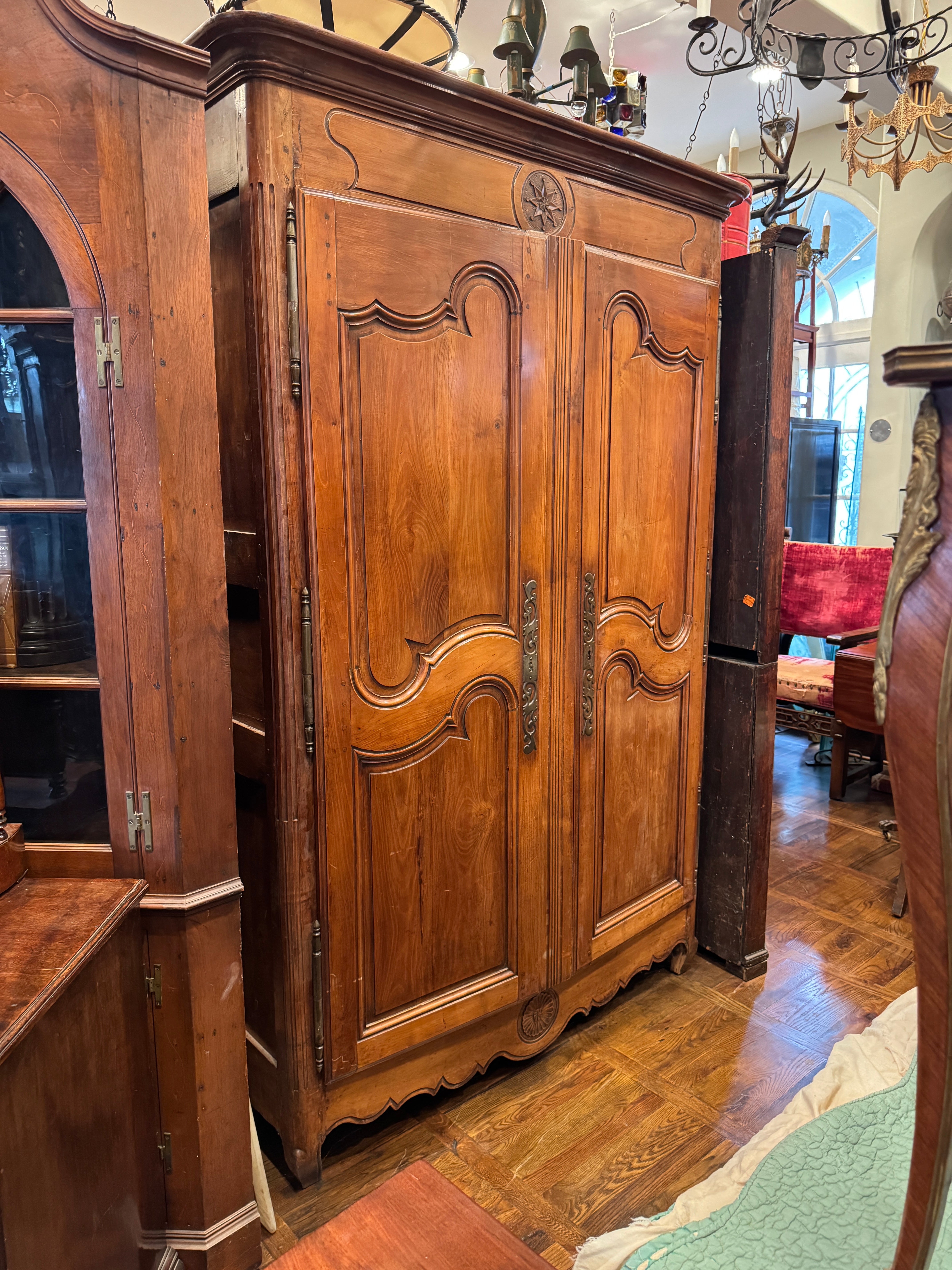 AF3-141: ANTIQUE MID 18TH CENTURY FRENCH PROVINCIAL CHERRY WOOD ARMOIRE - RESTORED
