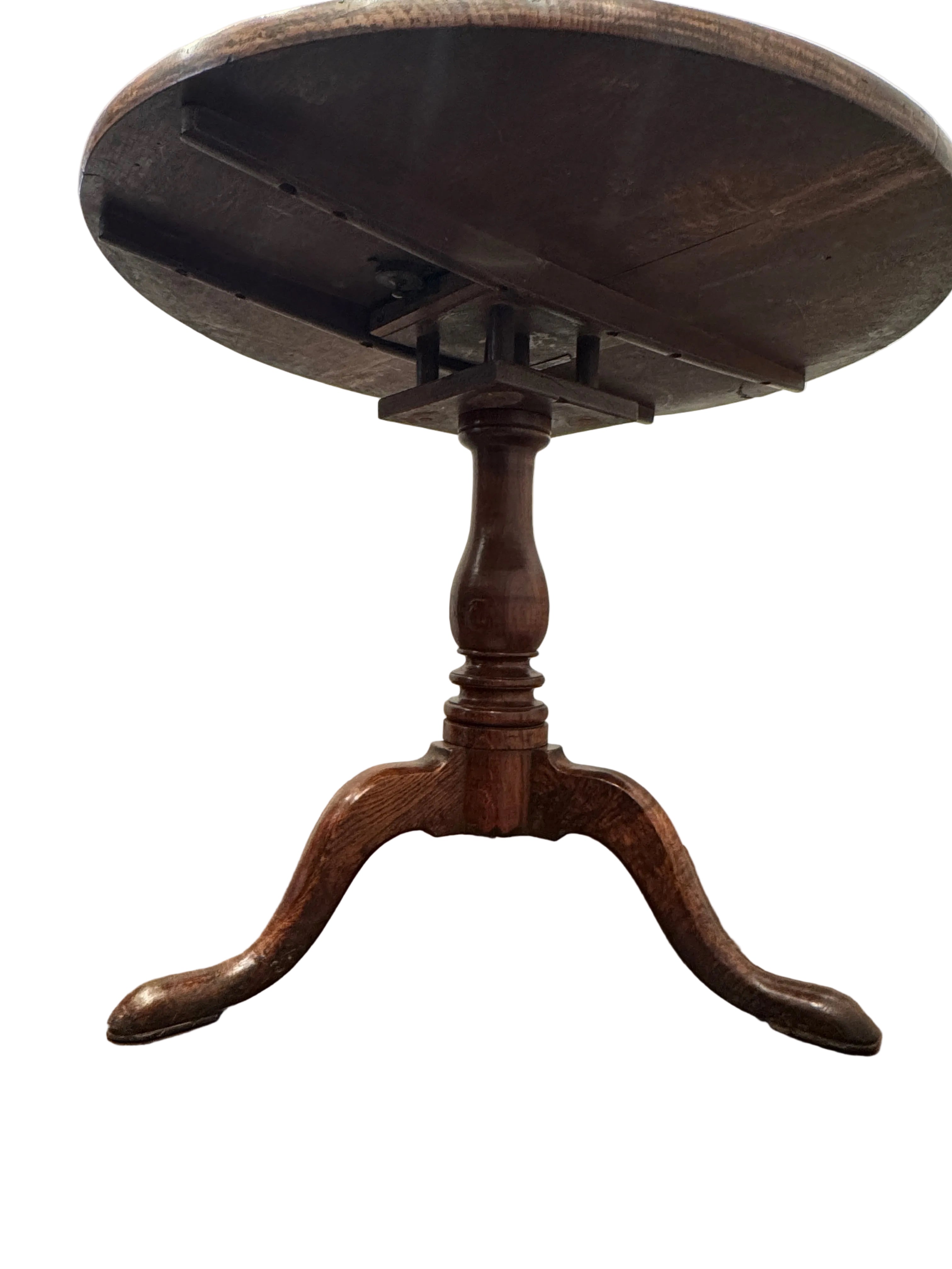 AF1-439: Antique George III Quarter Sawn Oak Tripod Table With Birdcage Late 18th Century
