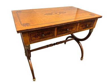 Antique Charles X Paint Decorated Burlwood Writing Table | Work of Man