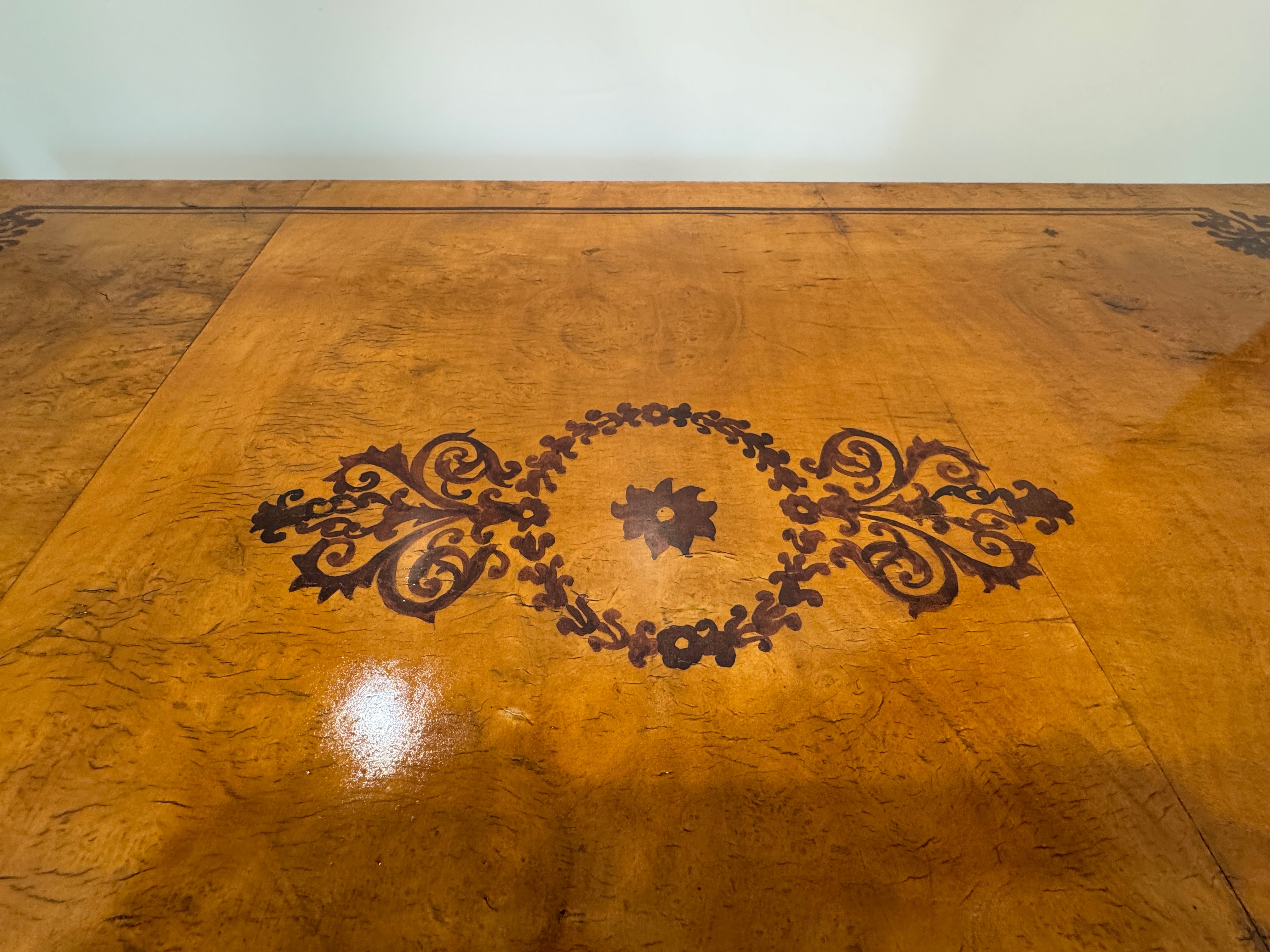 AF5-065: Antique Charles X Paint Decorated Burlwood Writing Table Late 19th Century