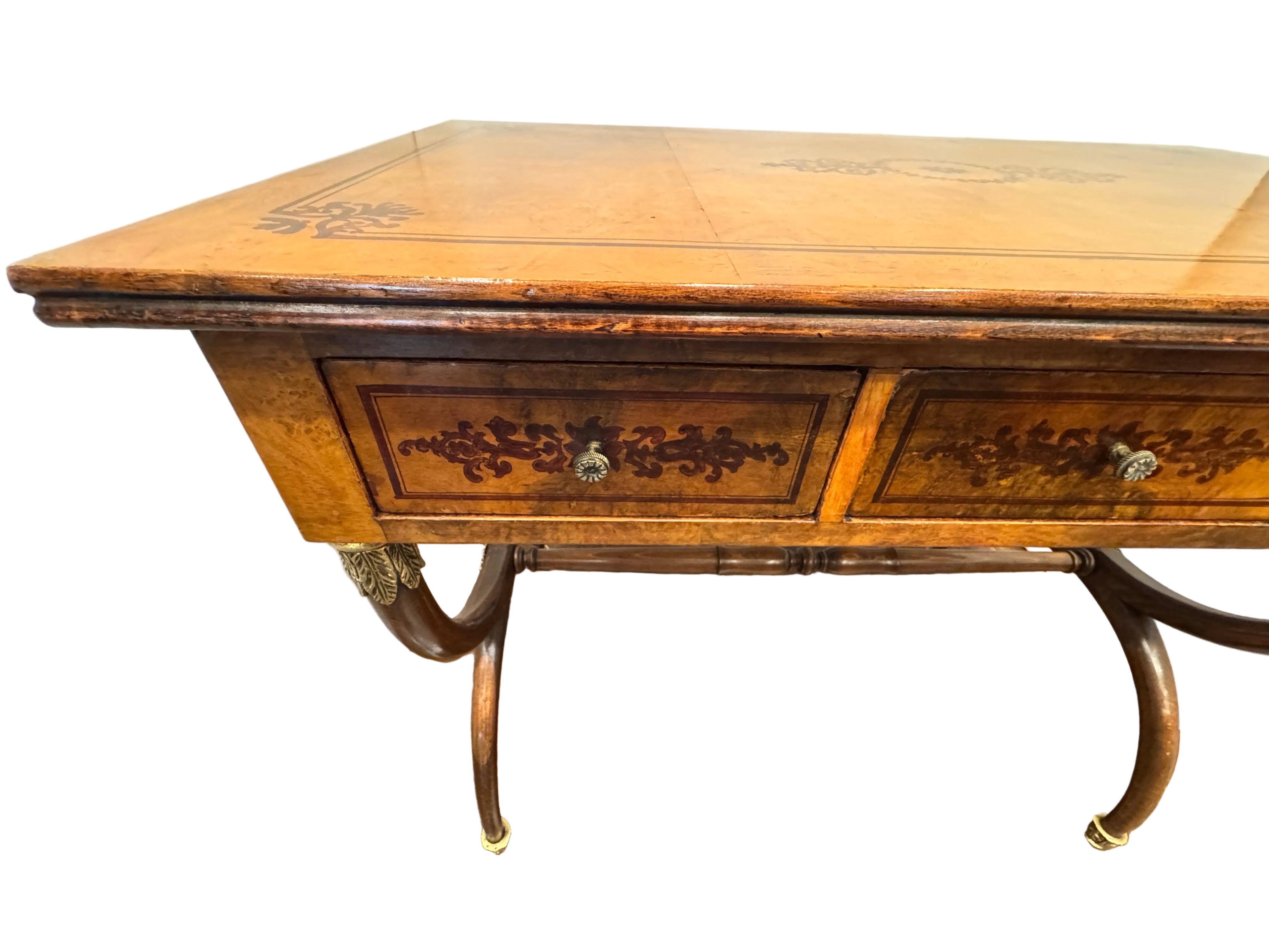 AF5-065: Antique Charles X Paint Decorated Burlwood Writing Table Late 19th Century
