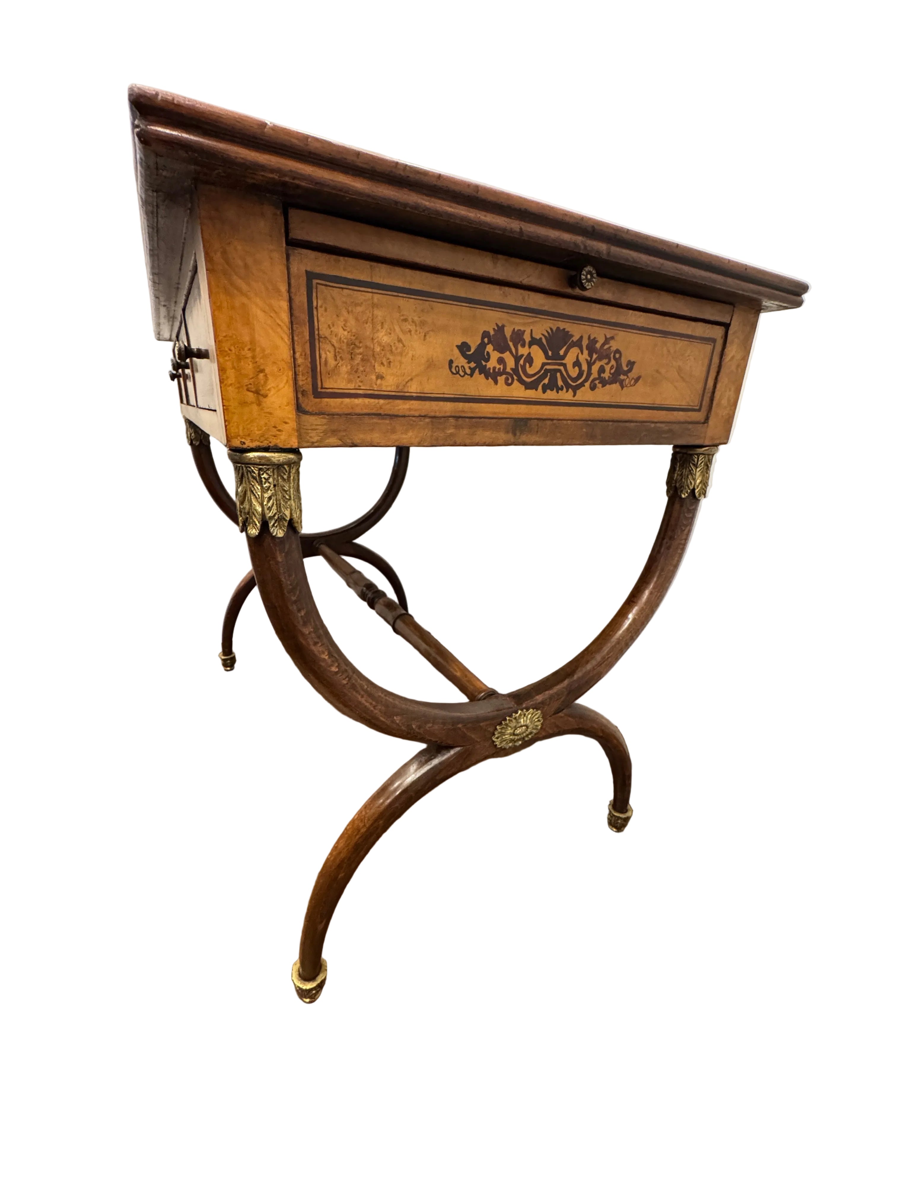 AF5-065: Antique Charles X Paint Decorated Burlwood Writing Table Late 19th Century