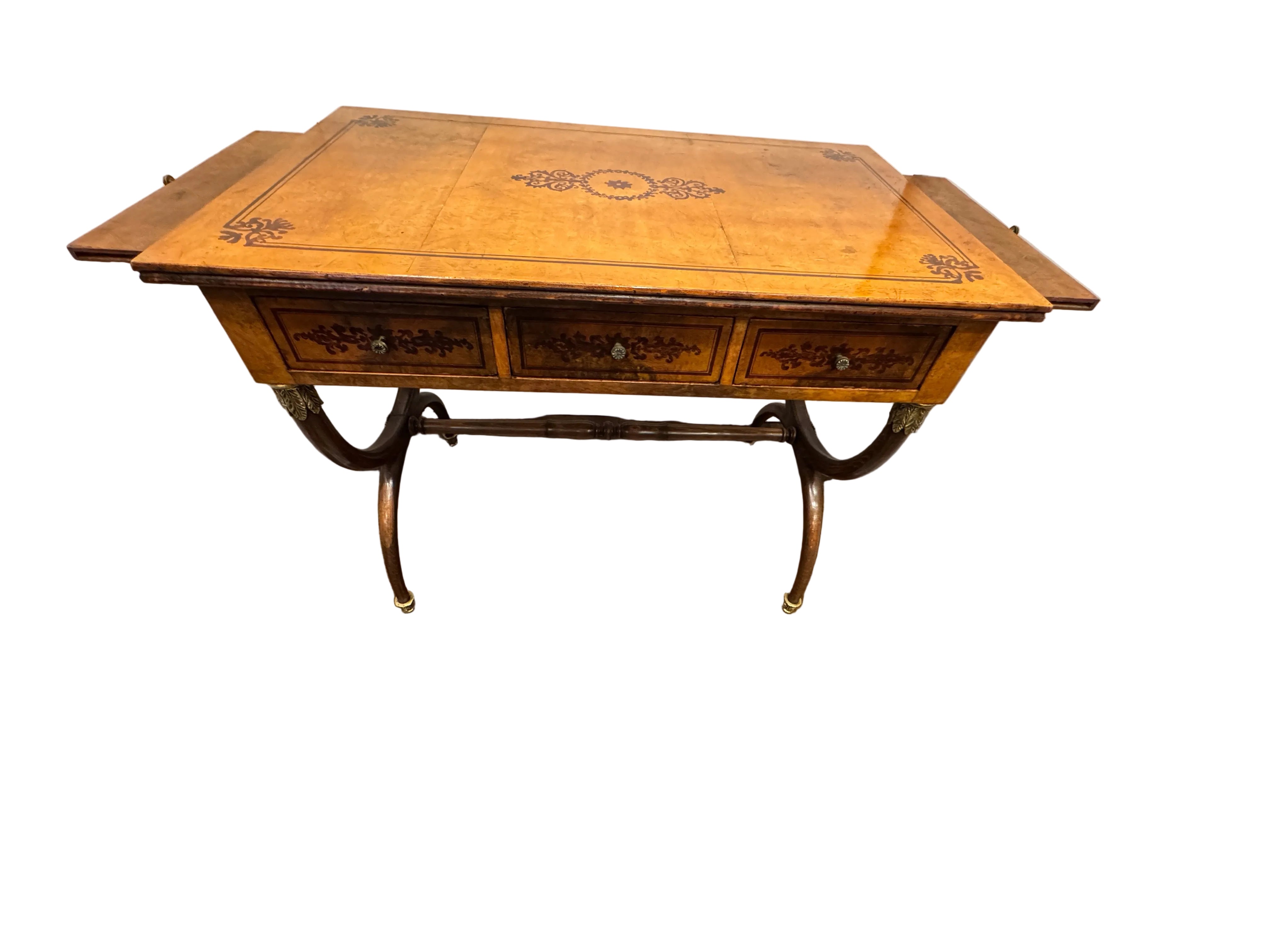 AF5-065: Antique Charles X Paint Decorated Burlwood Writing Table Late 19th Century