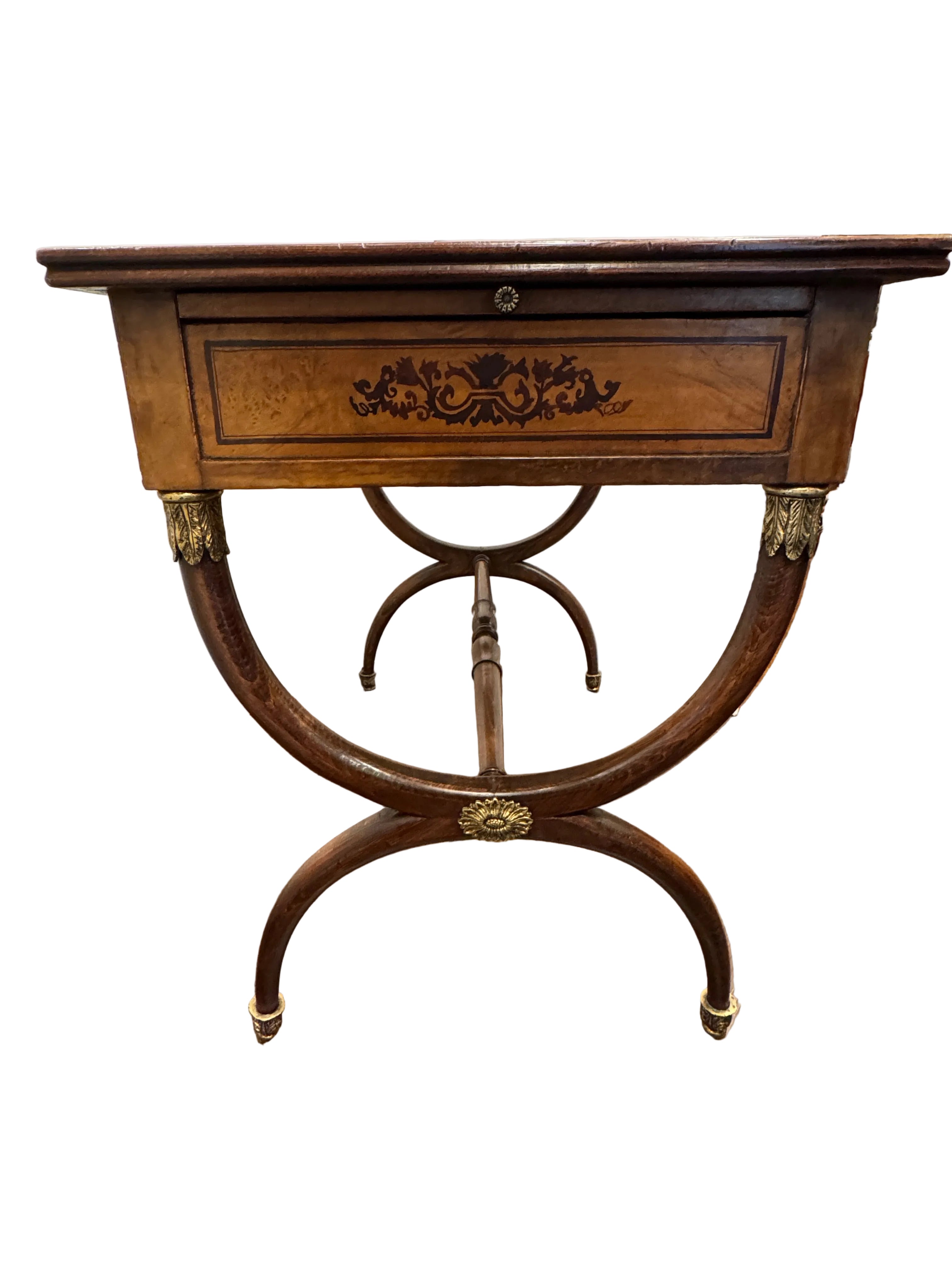 AF5-065: Antique Charles X Paint Decorated Burlwood Writing Table Late 19th Century