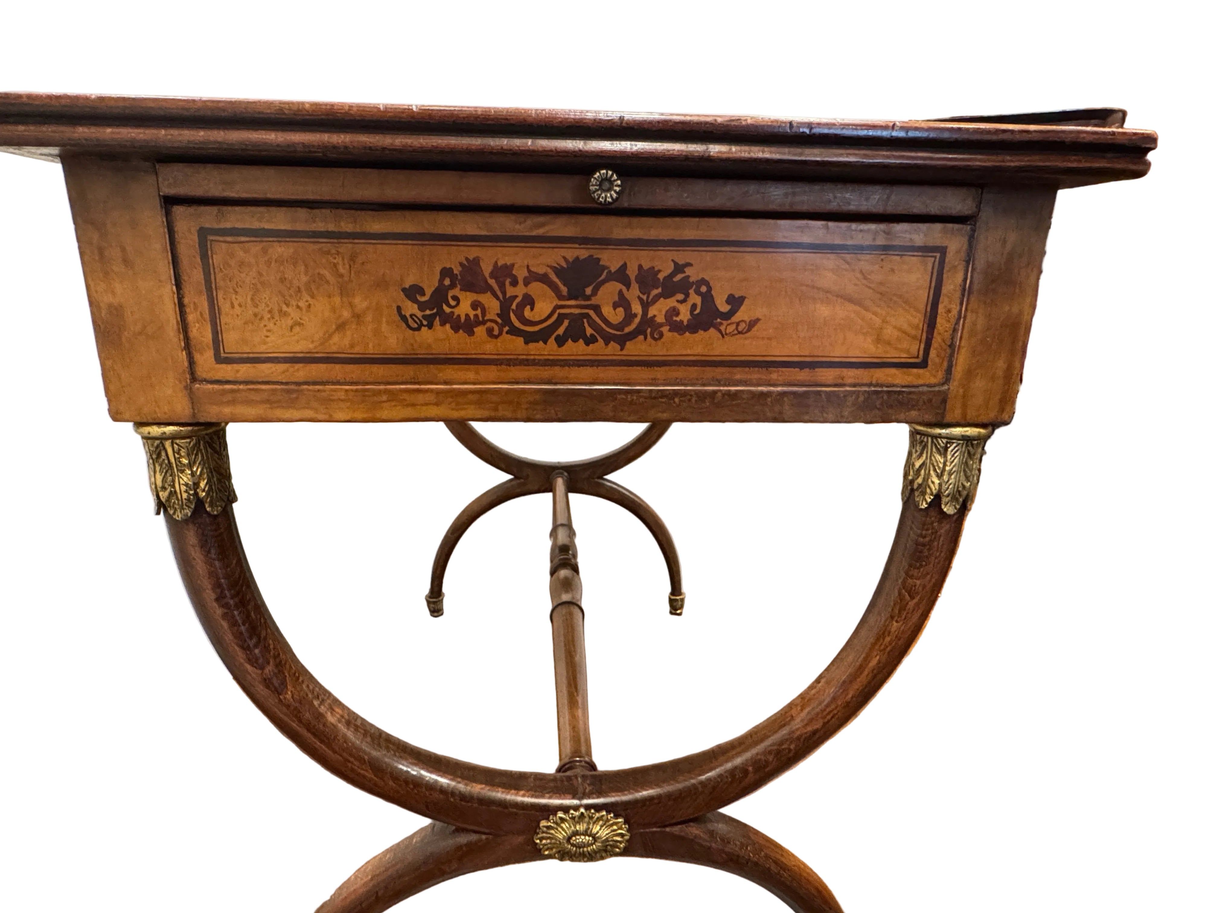 AF5-065: Antique Charles X Paint Decorated Burlwood Writing Table Late 19th Century