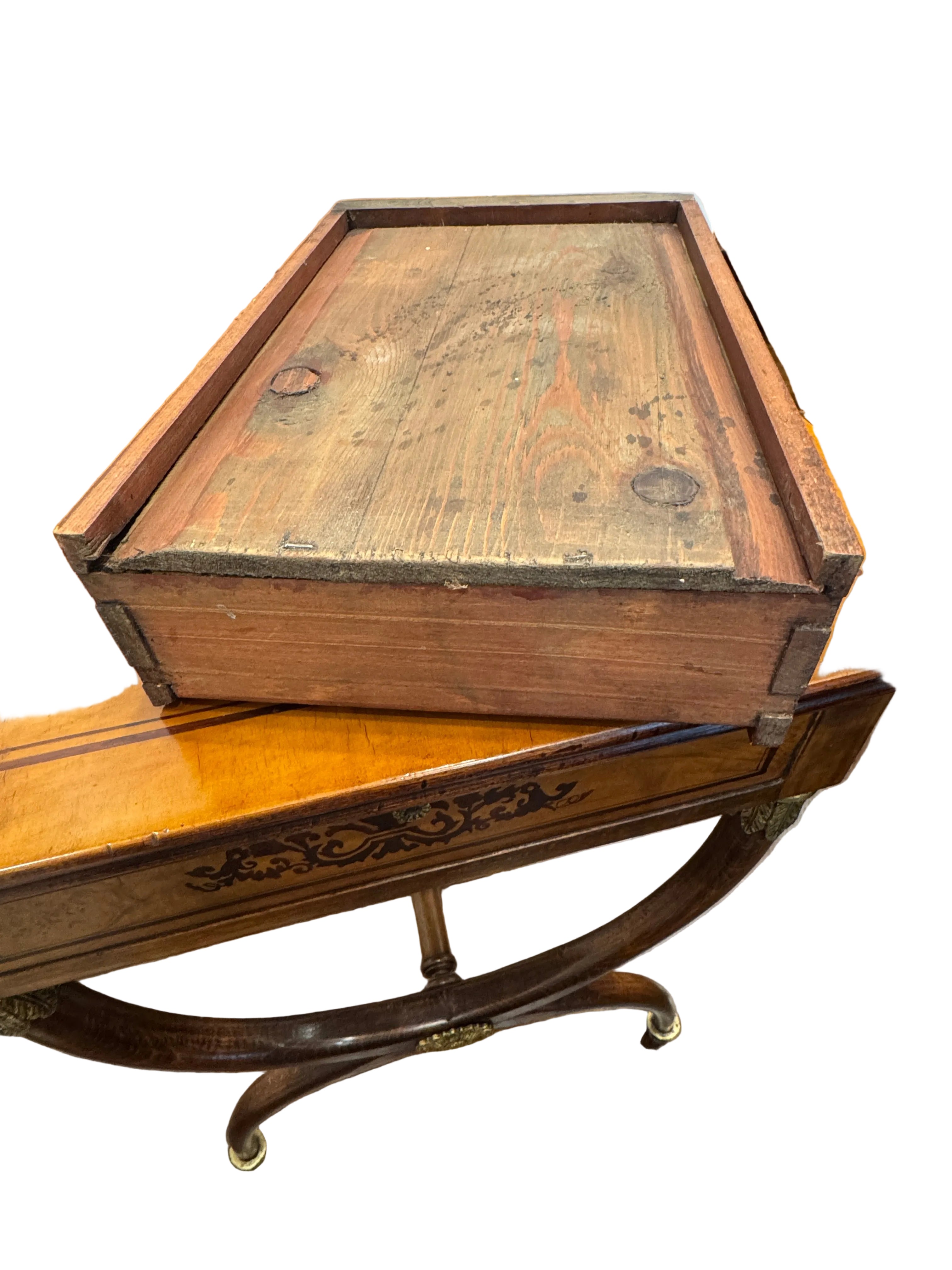 AF5-065: Antique Charles X Paint Decorated Burlwood Writing Table Late 19th Century