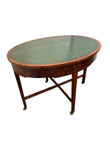Antique English Mahogany Leather Top Oval Game Table  | Work of Man