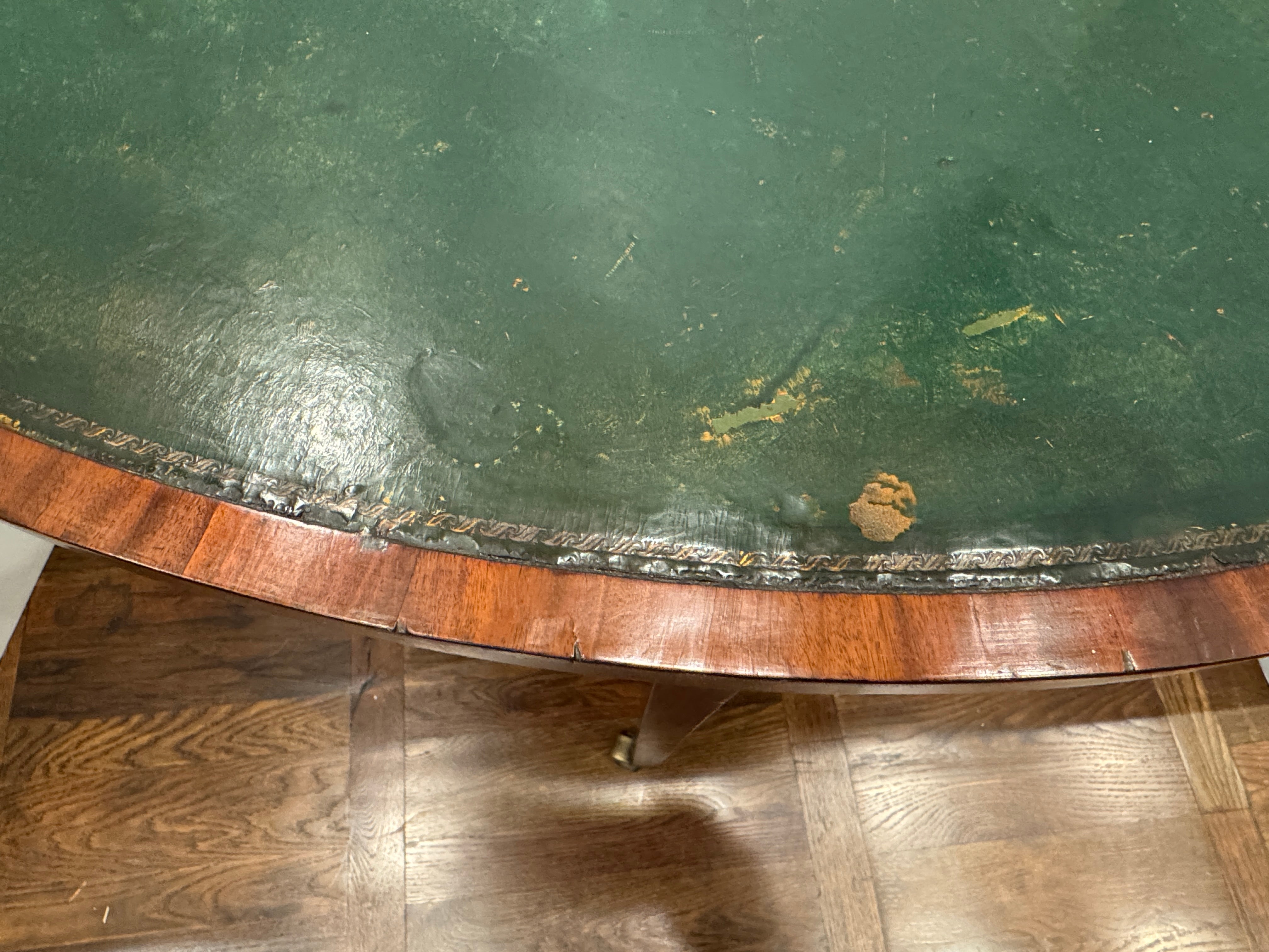 AF1-153: Antique English Mahogany Leather Top Oval Game Table