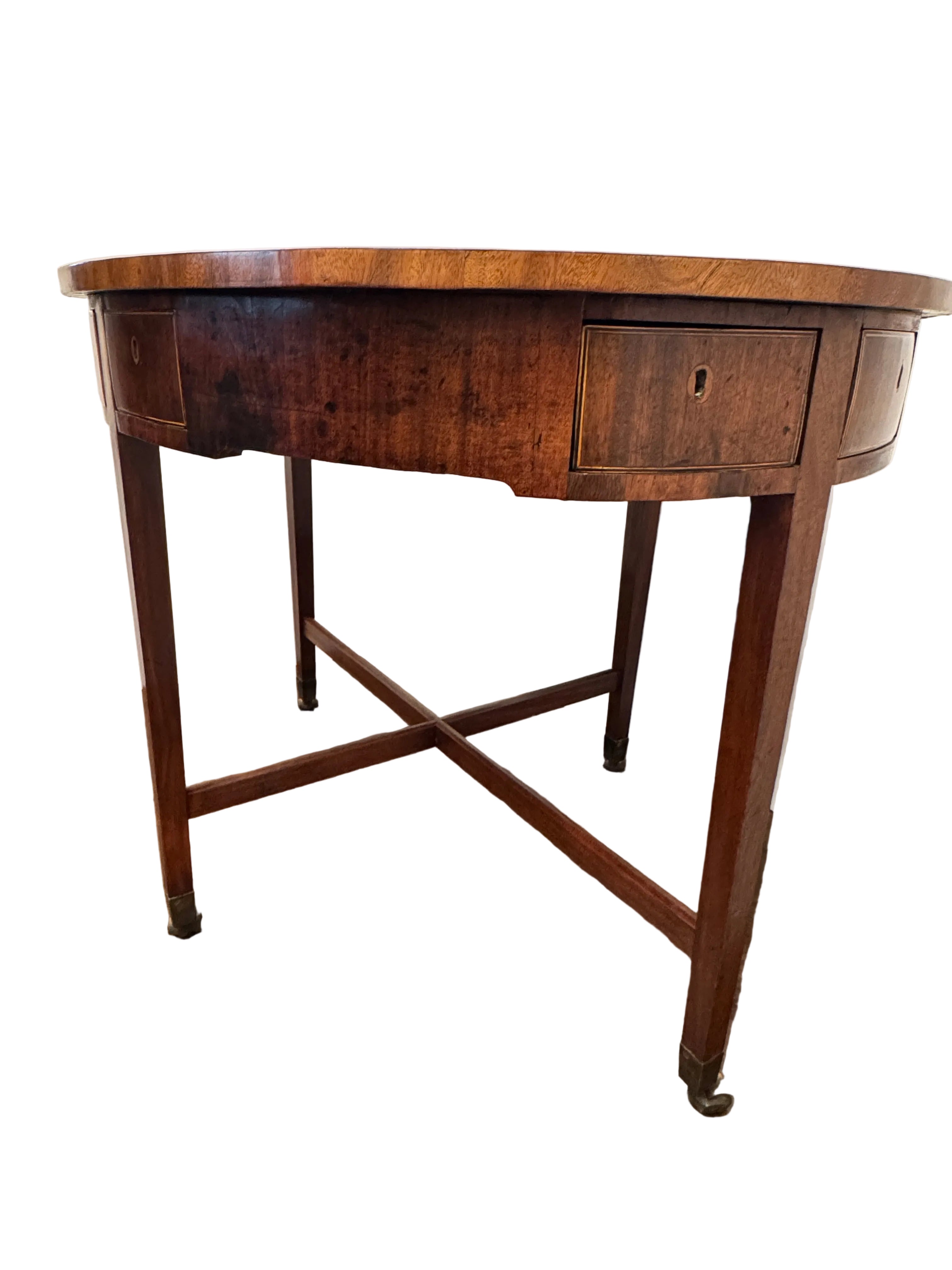 AF1-153: Antique English Mahogany Leather Top Oval Game Table