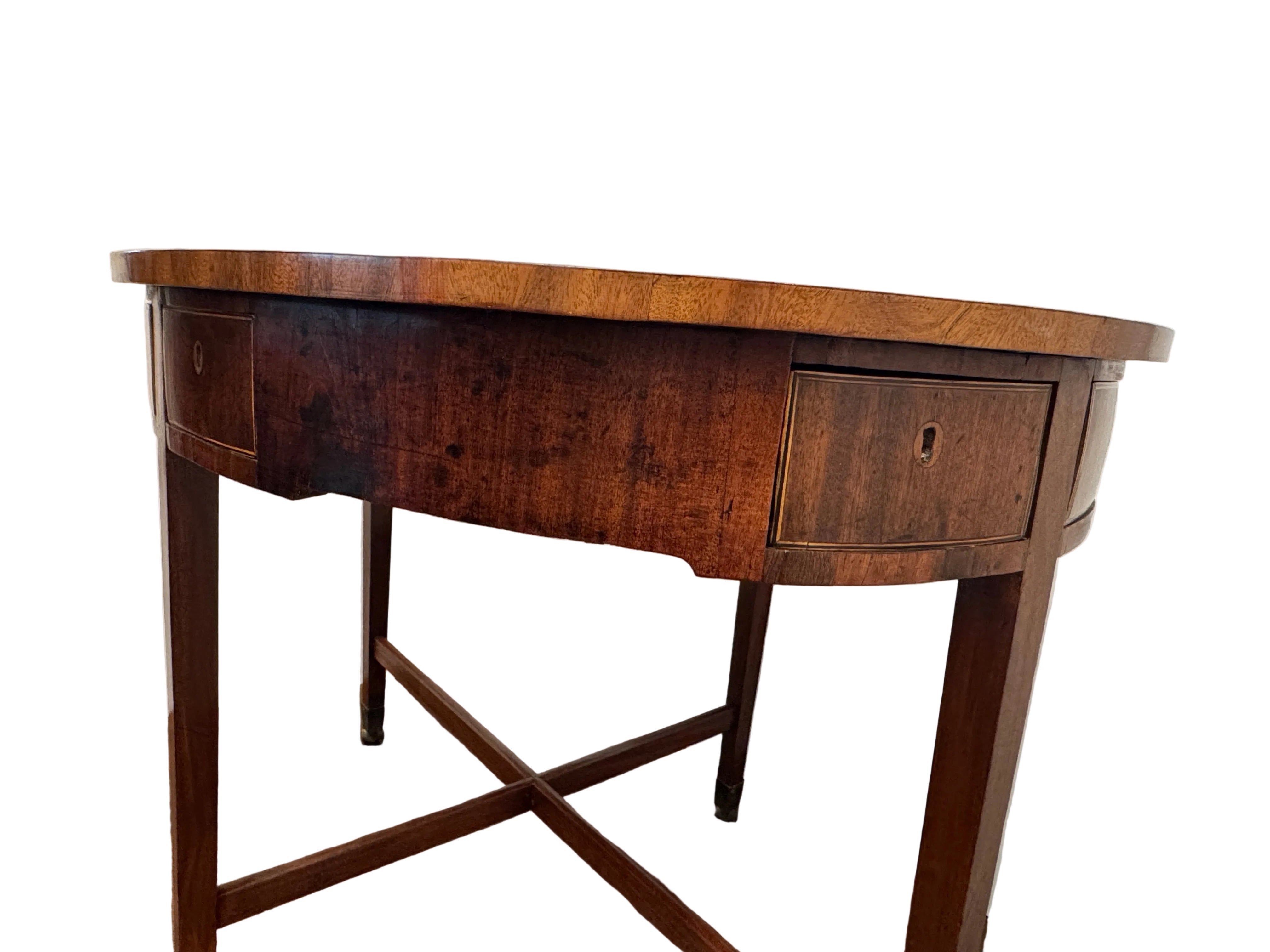 AF1-153: Antique English Mahogany Leather Top Oval Game Table
