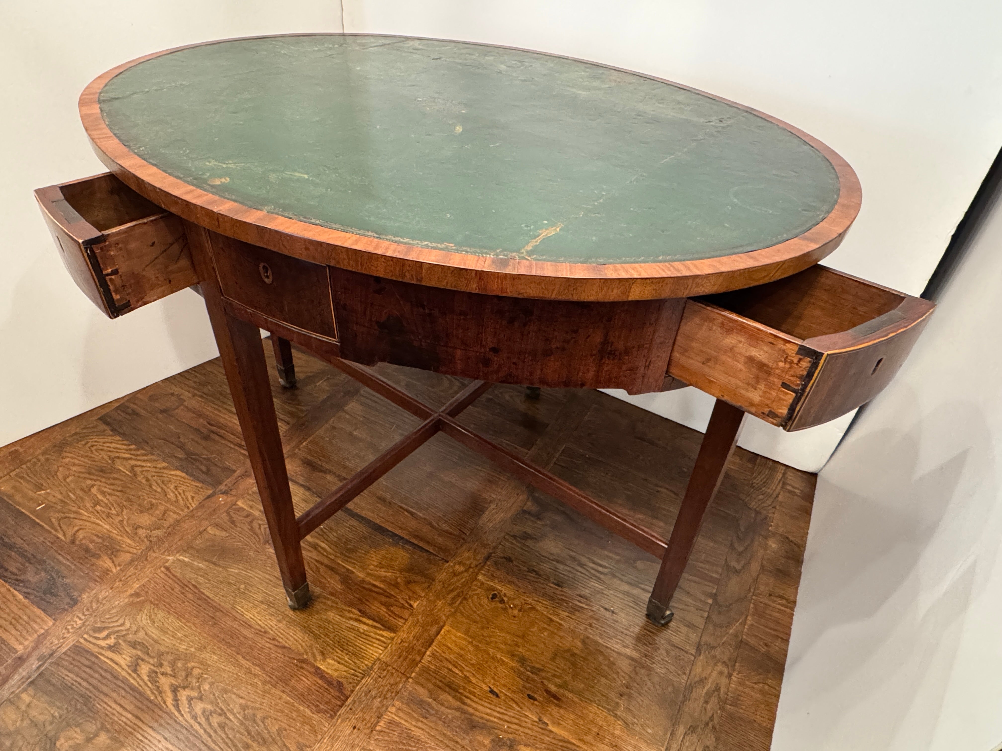 AF1-153: Antique English Mahogany Leather Top Oval Game Table