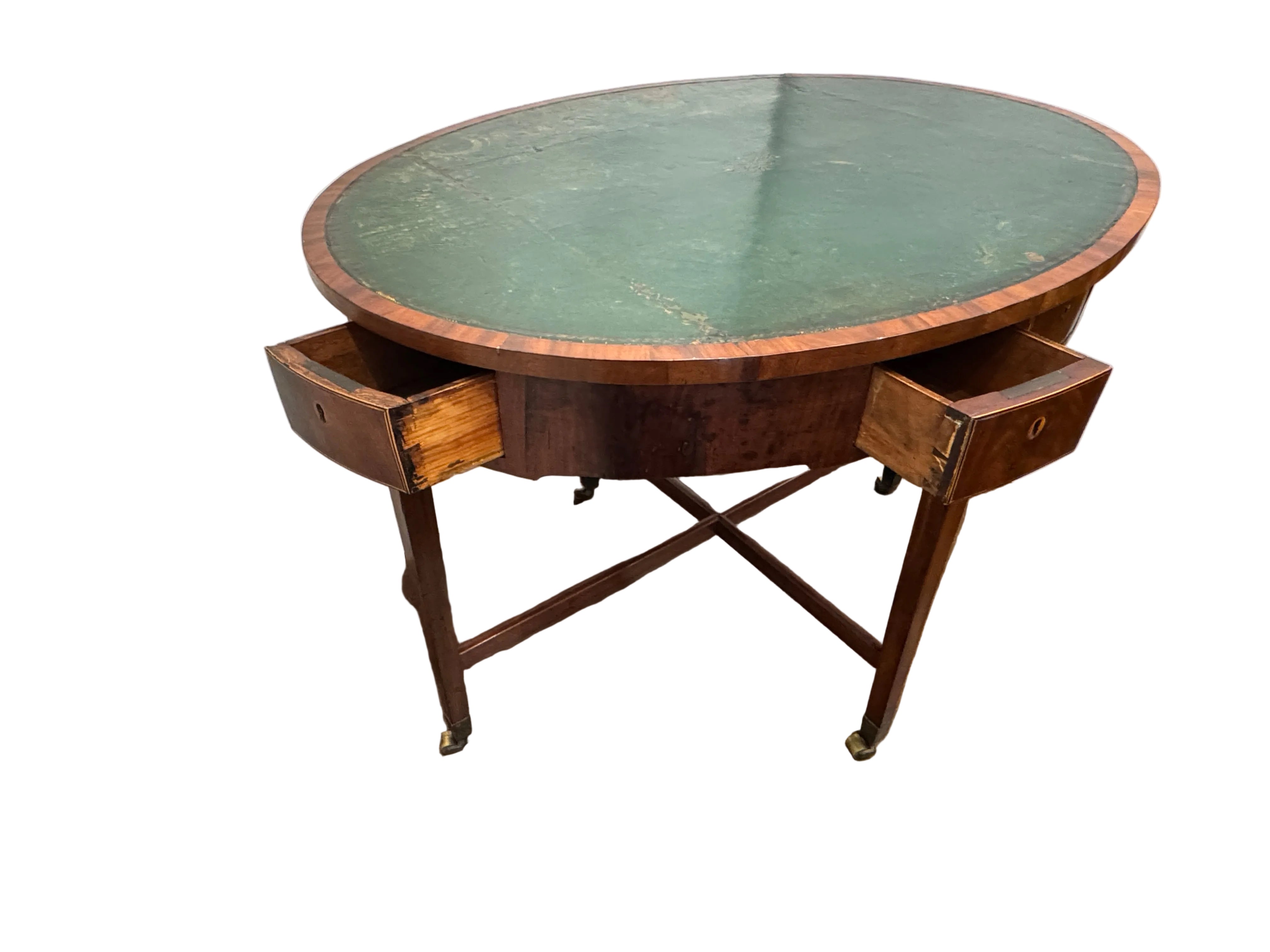 AF1-153: Antique English Mahogany Leather Top Oval Game Table