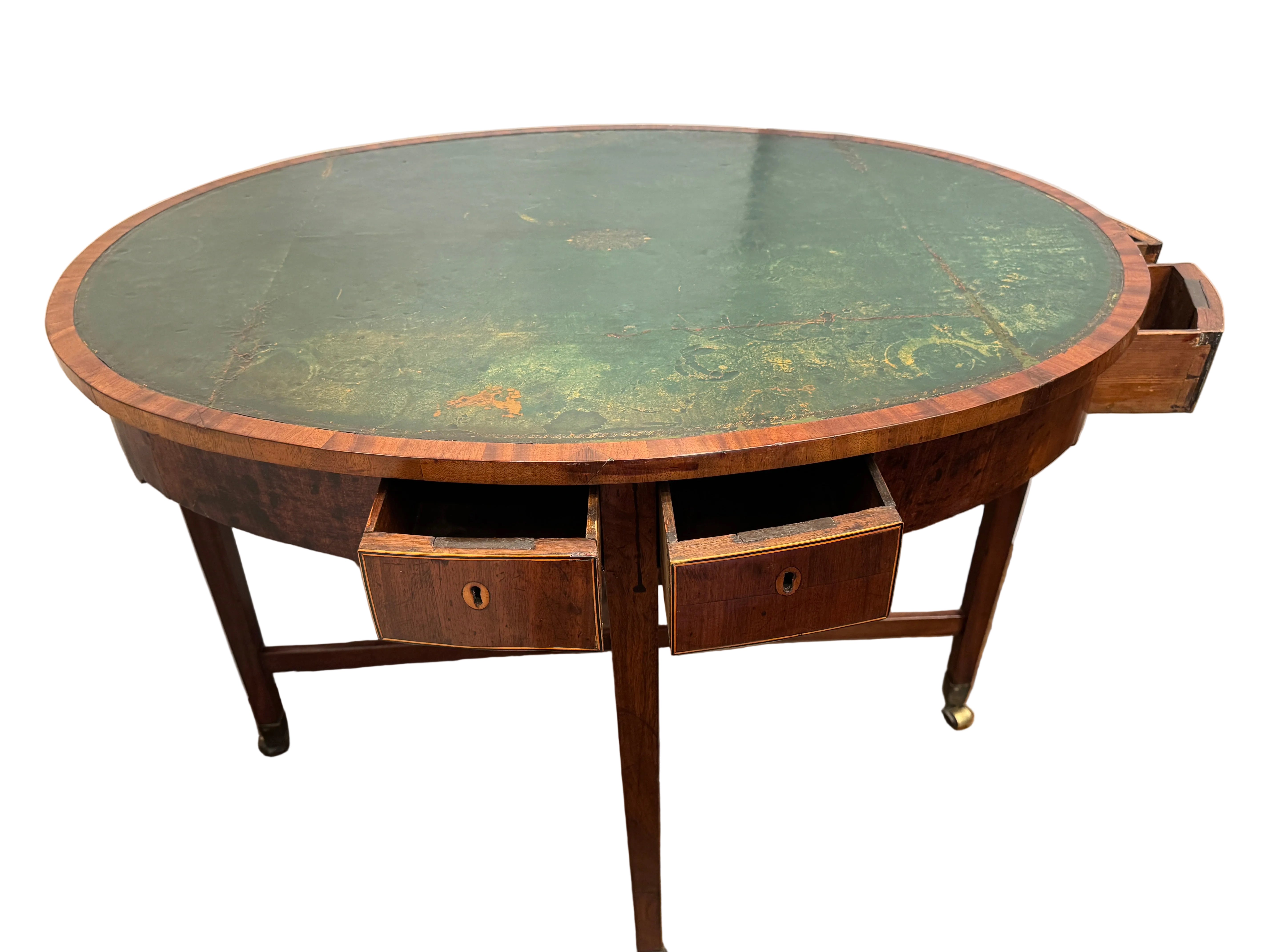 AF1-153: Antique English Mahogany Leather Top Oval Game Table