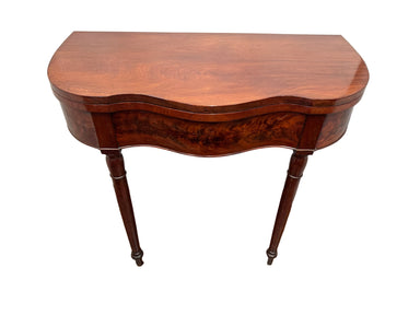 Antique American Sheraton Boston Mahogany Serpentine Flip Top Card Table | Work of Man