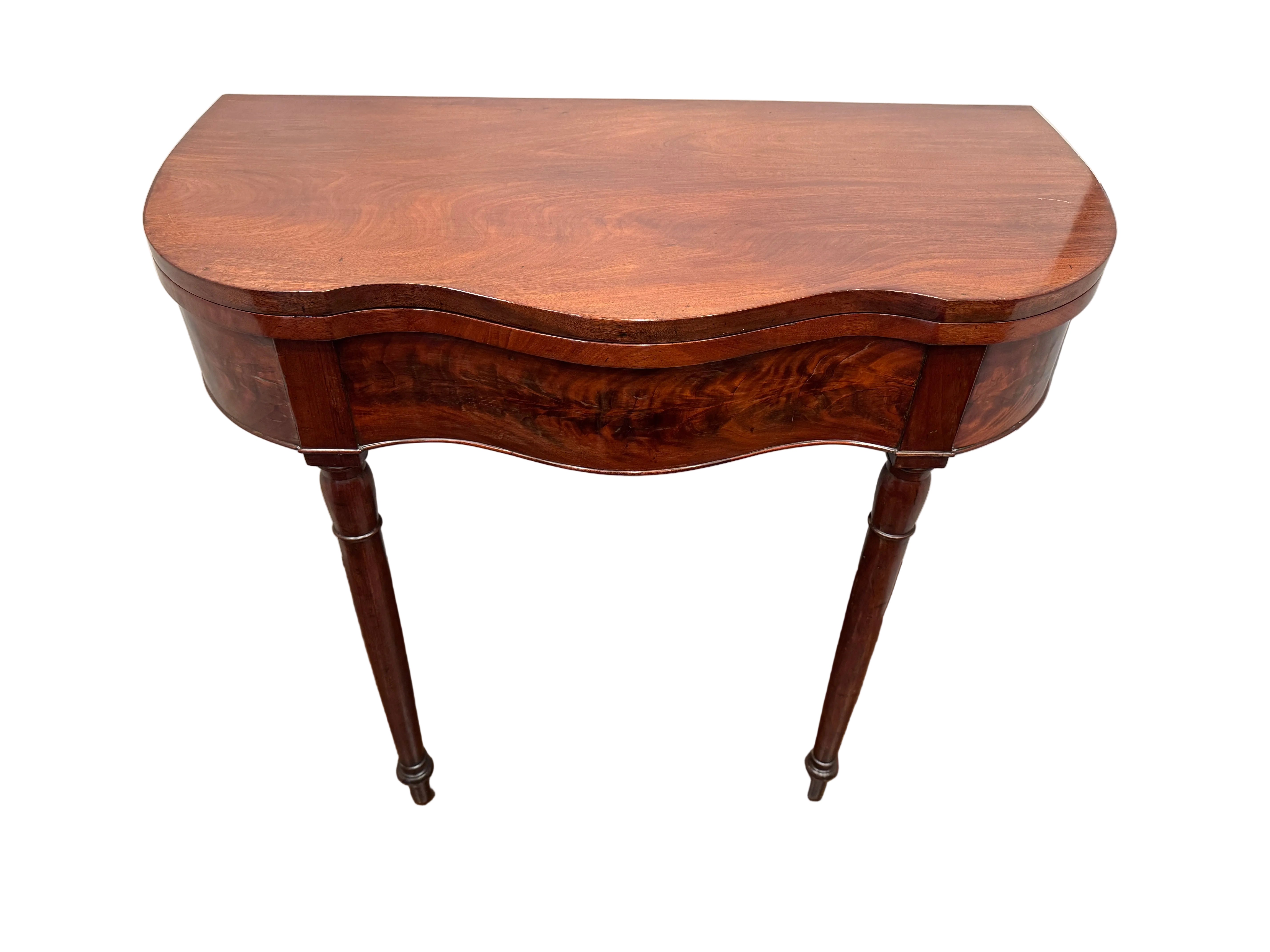 Antique American Sheraton Boston Mahogany Serpentine Flip Top Card Table | Work of Man