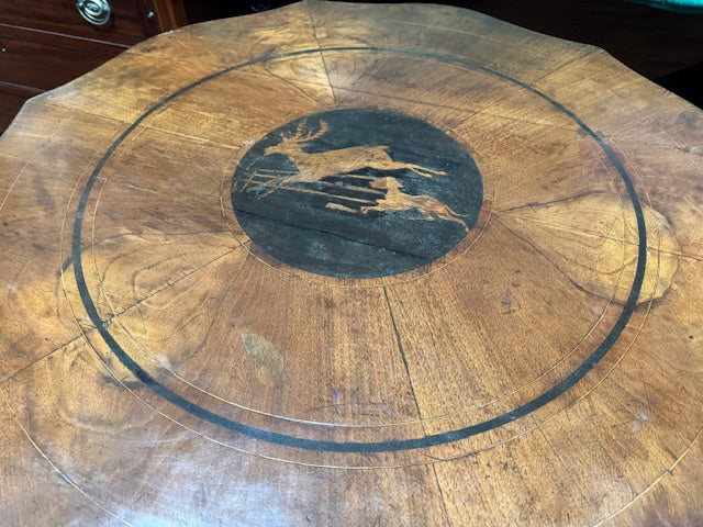 AF1-070:  Antique American Classical Walnut Center Table With Stags Leap Inlay Early 19th Century
