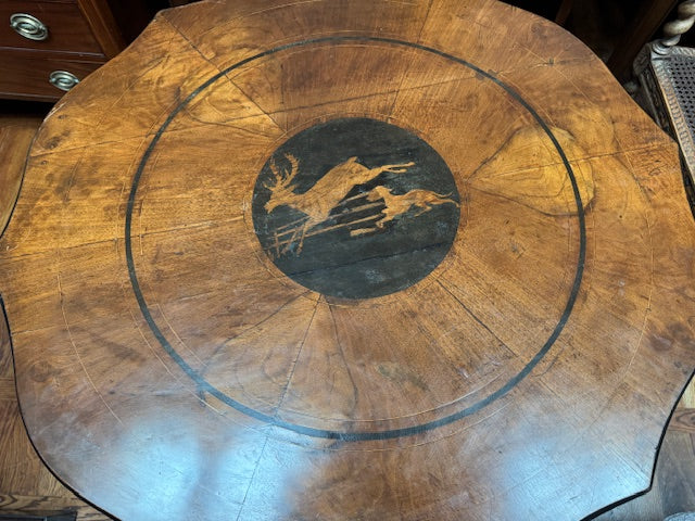 AF1-070:  Antique American Classical Walnut Center Table With Stags Leap Inlay Early 19th Century