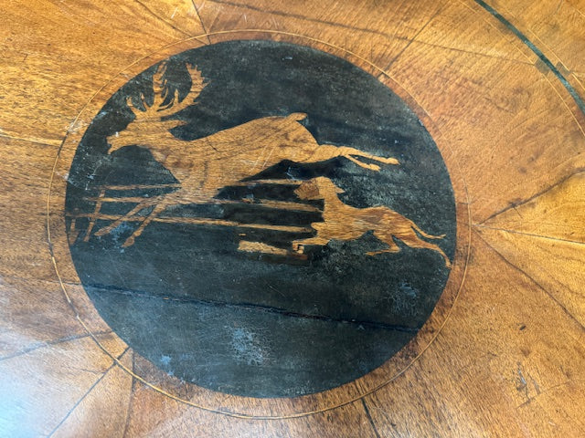 AF1-070:  Antique American Classical Walnut Center Table With Stags Leap Inlay Early 19th Century