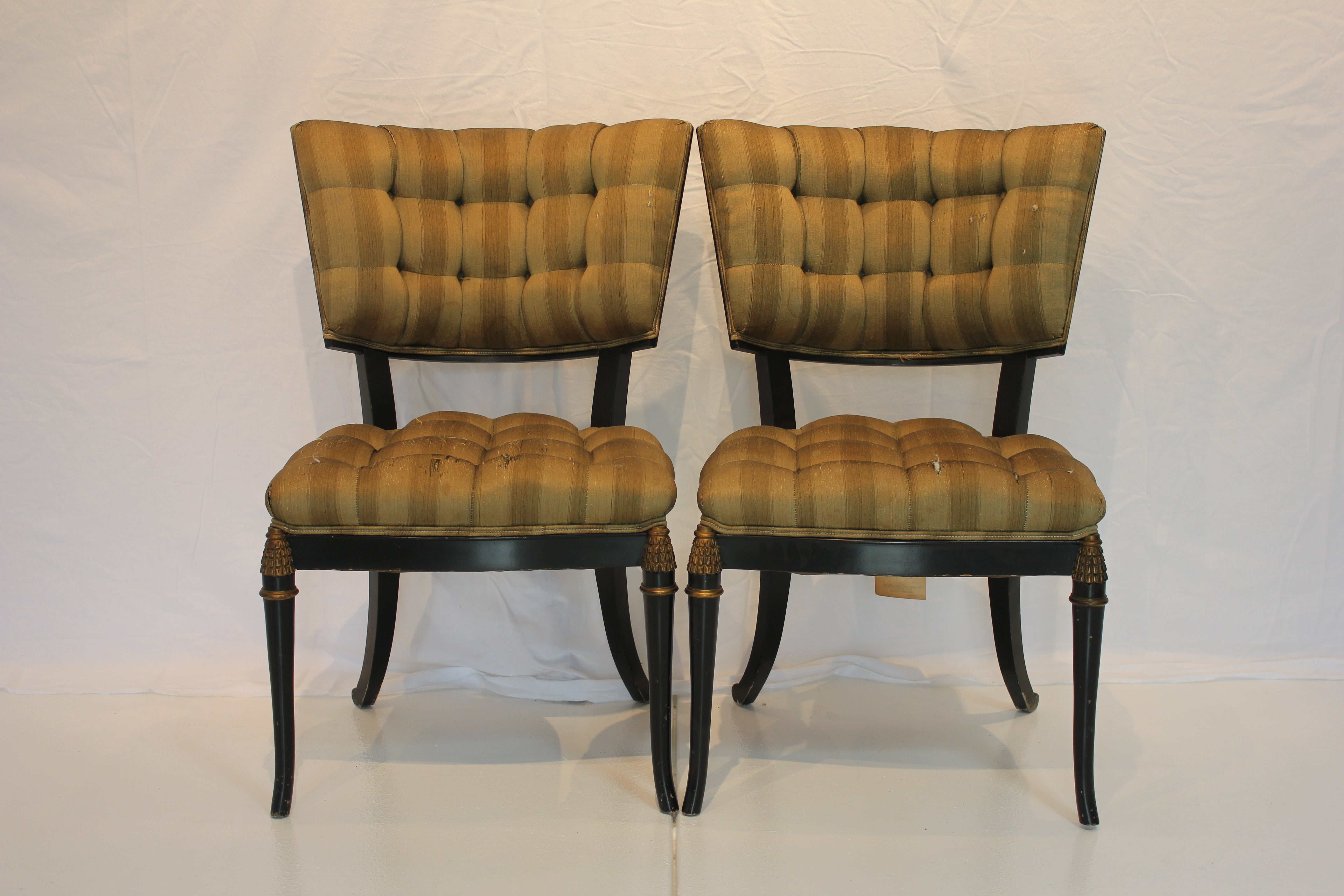 AF2-313: Vintage Pair of mid 20th Century Billy Haines Style Hollywood Regency Style Side Chairs (Needing New Upholstery)
