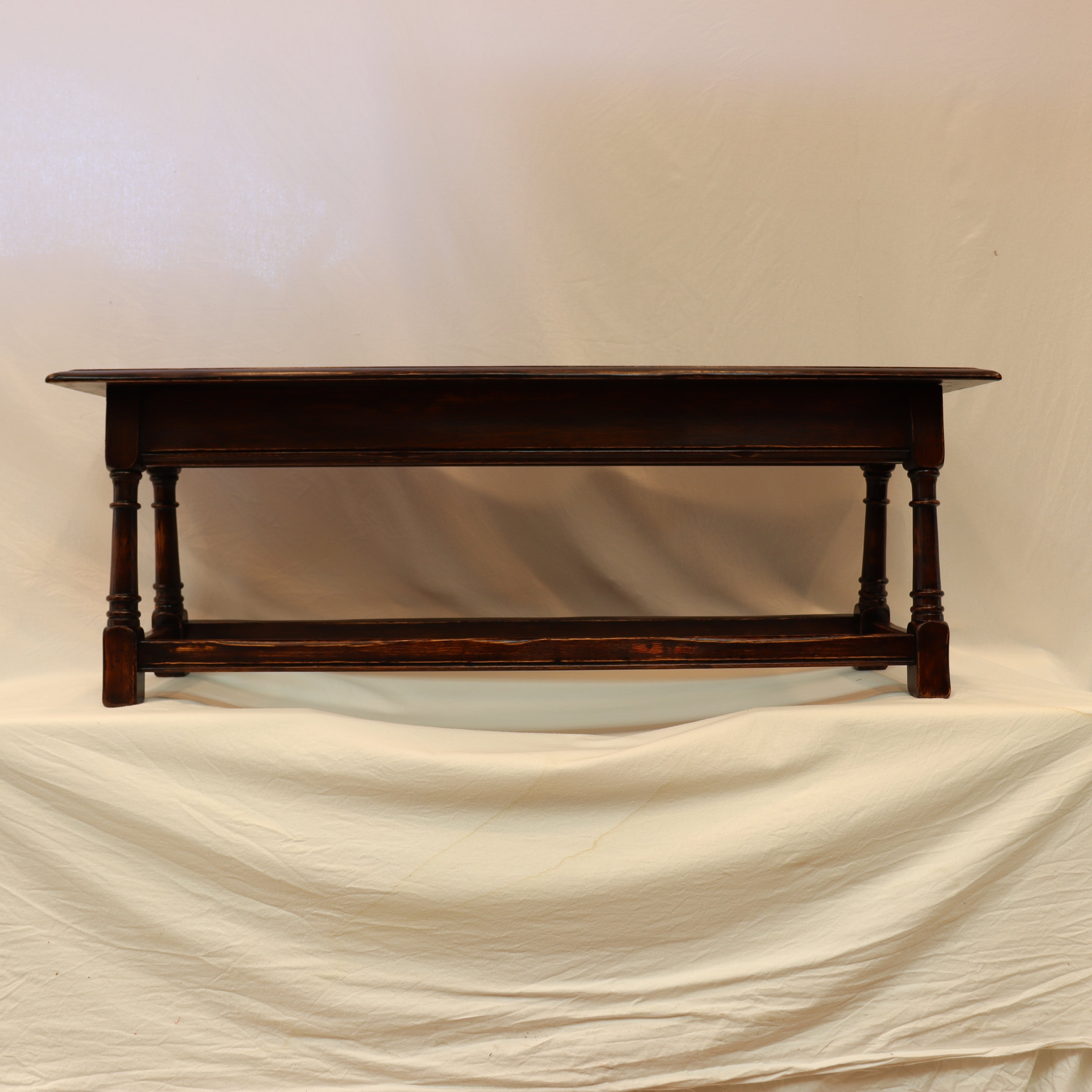 AF2-124: Antique Early 20th Century English Jacobean Style Oak Bench with Turned Legs