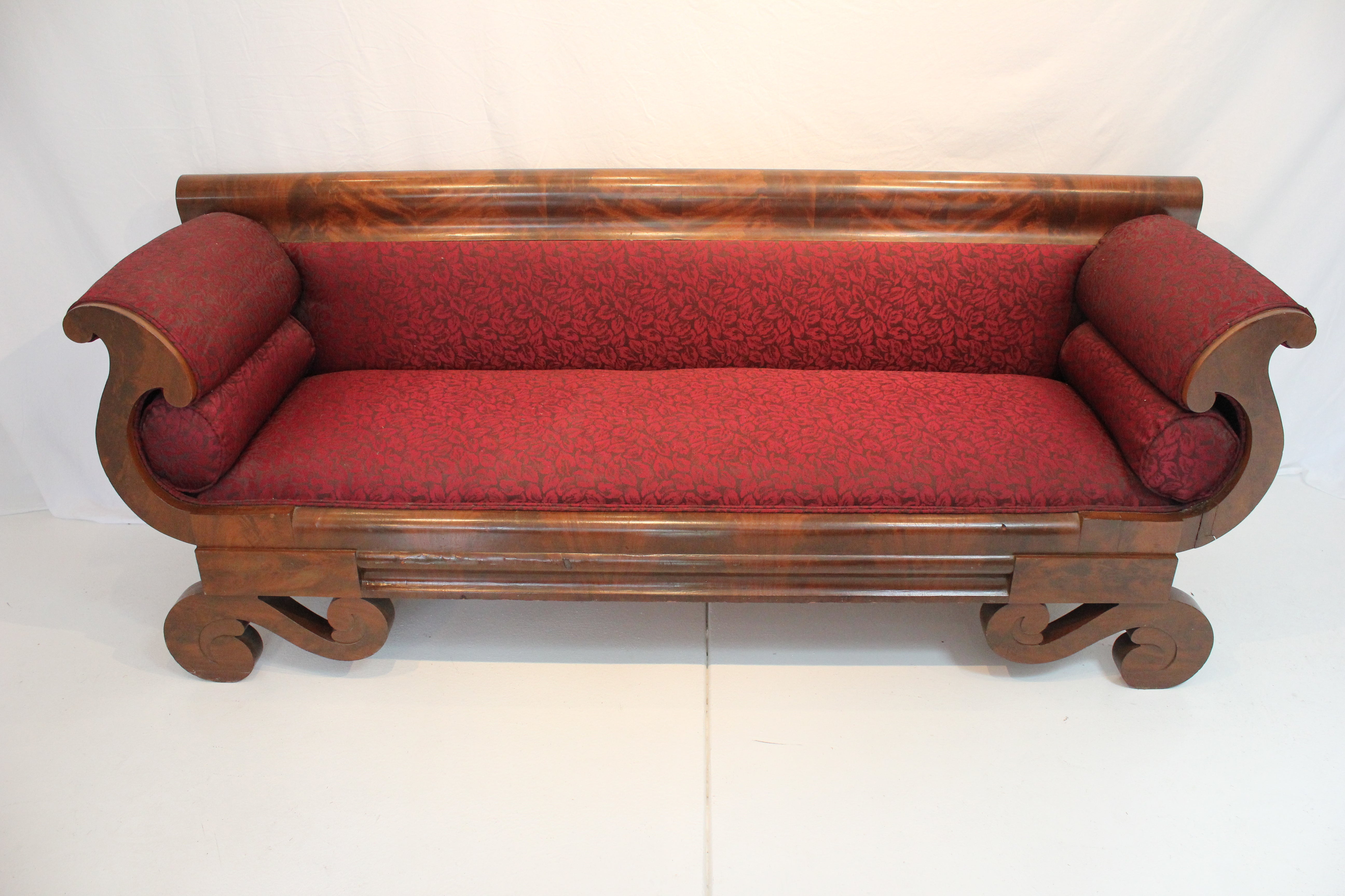AF2-166: Antique C 1830's American Empire Mahogany Upholstered Sofa