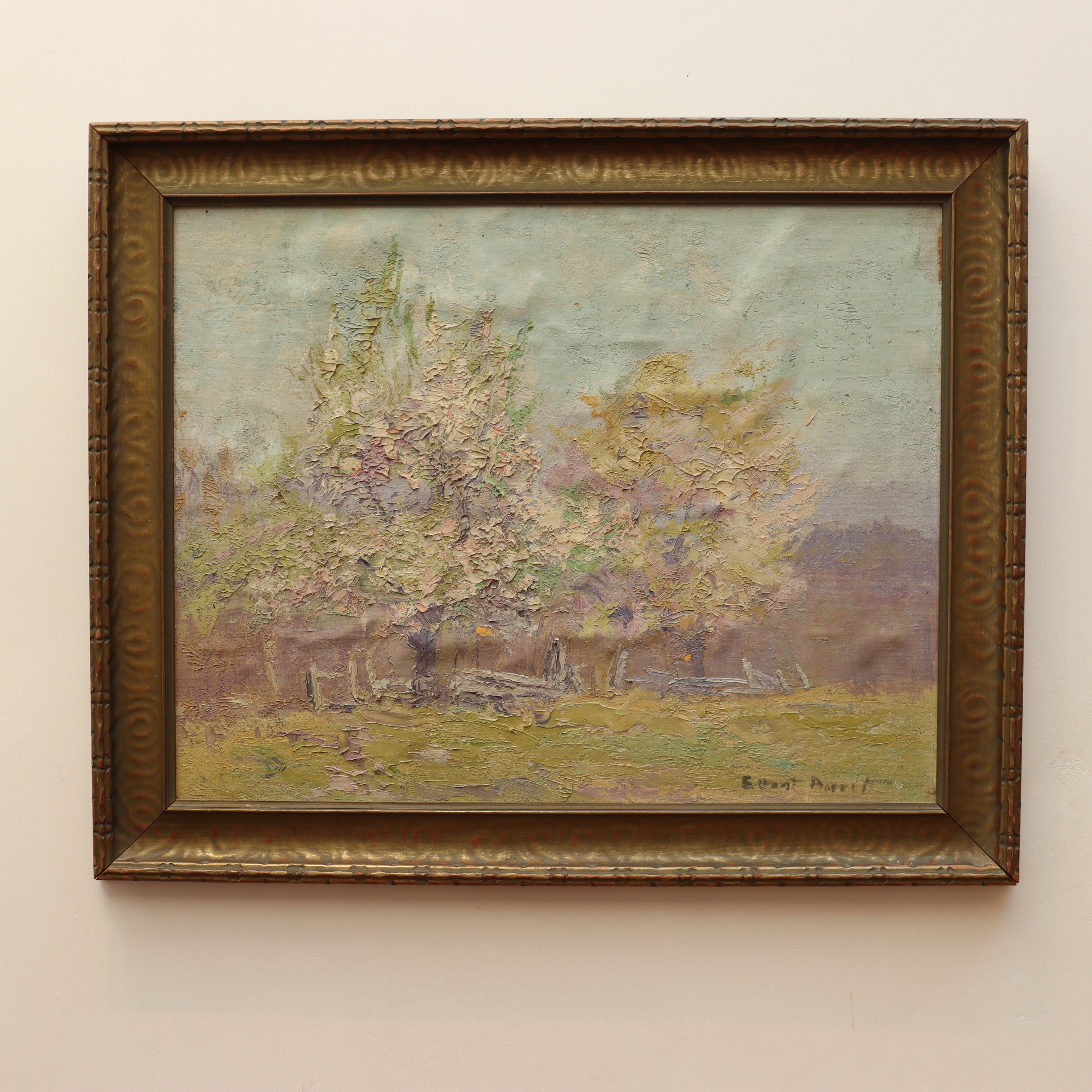 AW130 - Elizabeth Hunt Barrett Framed Oil on Canvas Painting - Fence Line