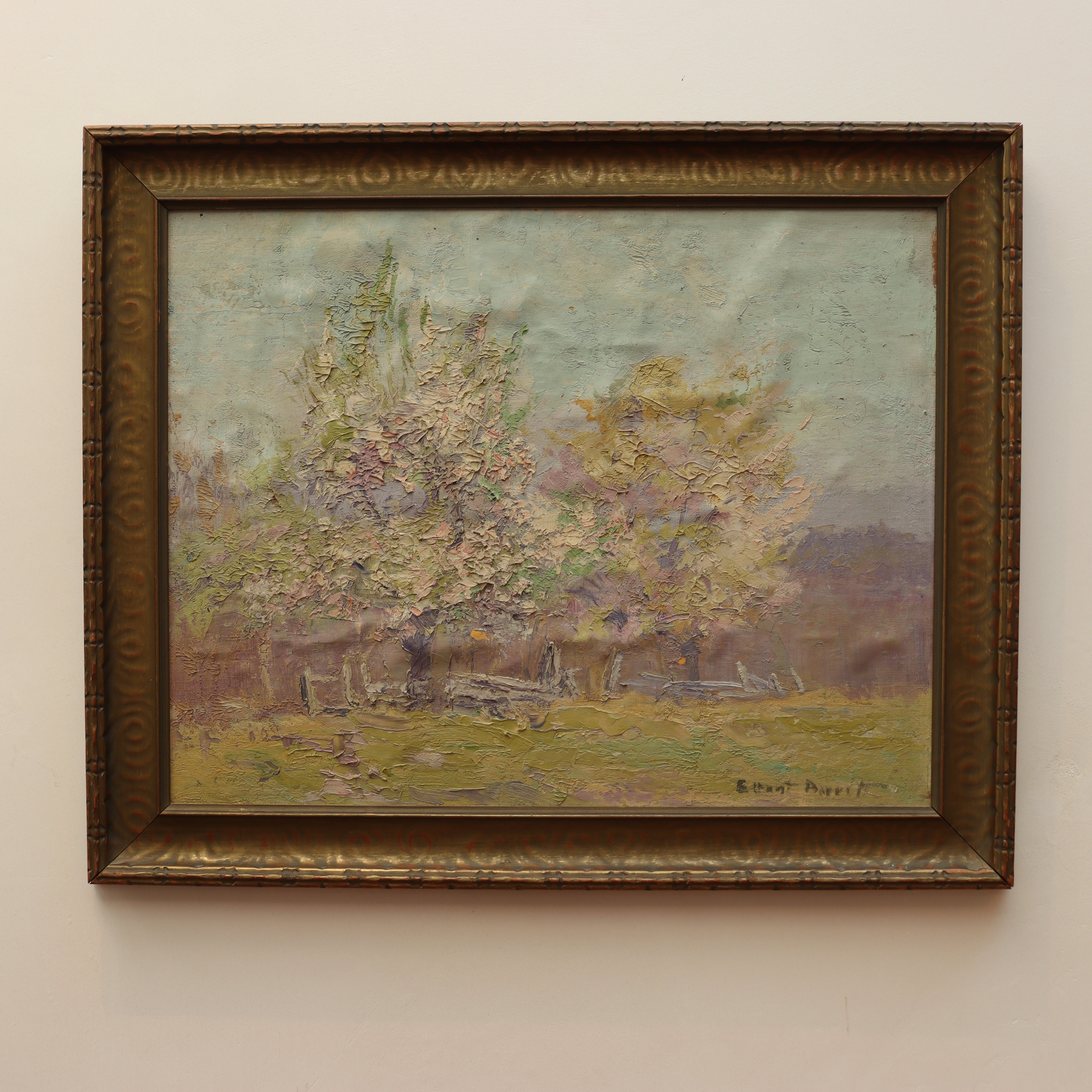 AW130 - Elizabeth Hunt Barrett Framed Oil on Canvas Painting - Fence Line