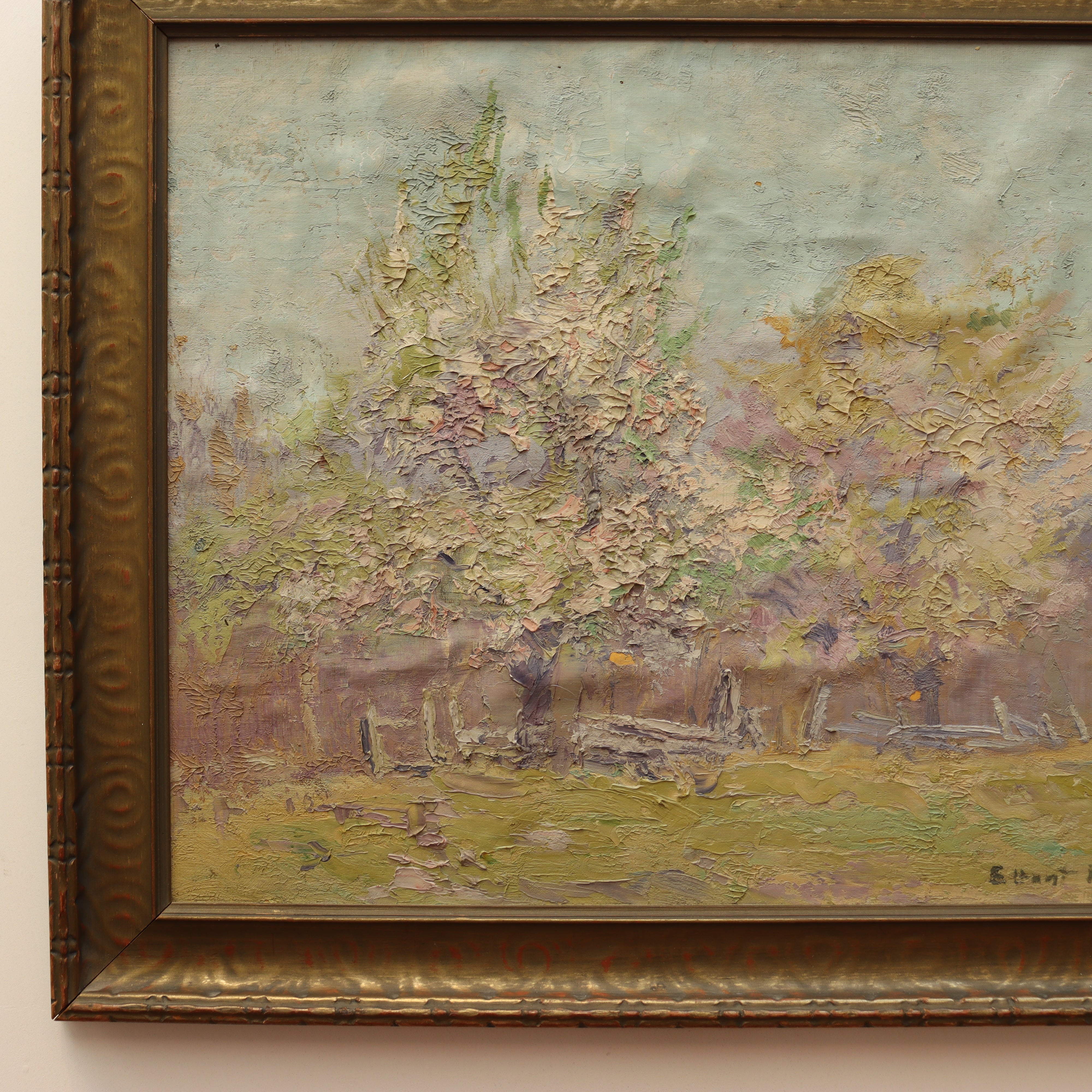 AW130 - Elizabeth Hunt Barrett Framed Oil on Canvas Painting - Fence Line