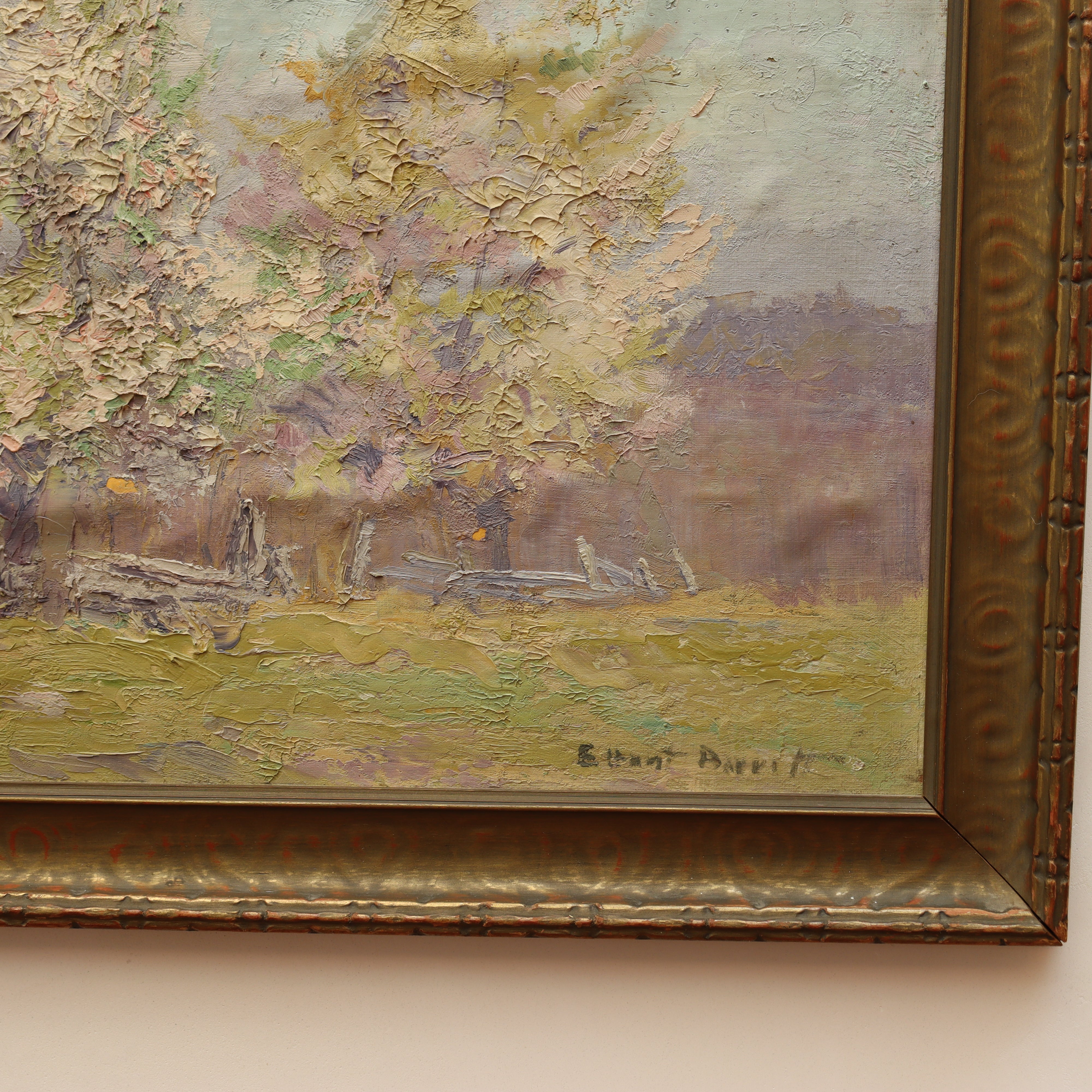 AW130 - Elizabeth Hunt Barrett Framed Oil on Canvas Painting - Fence Line