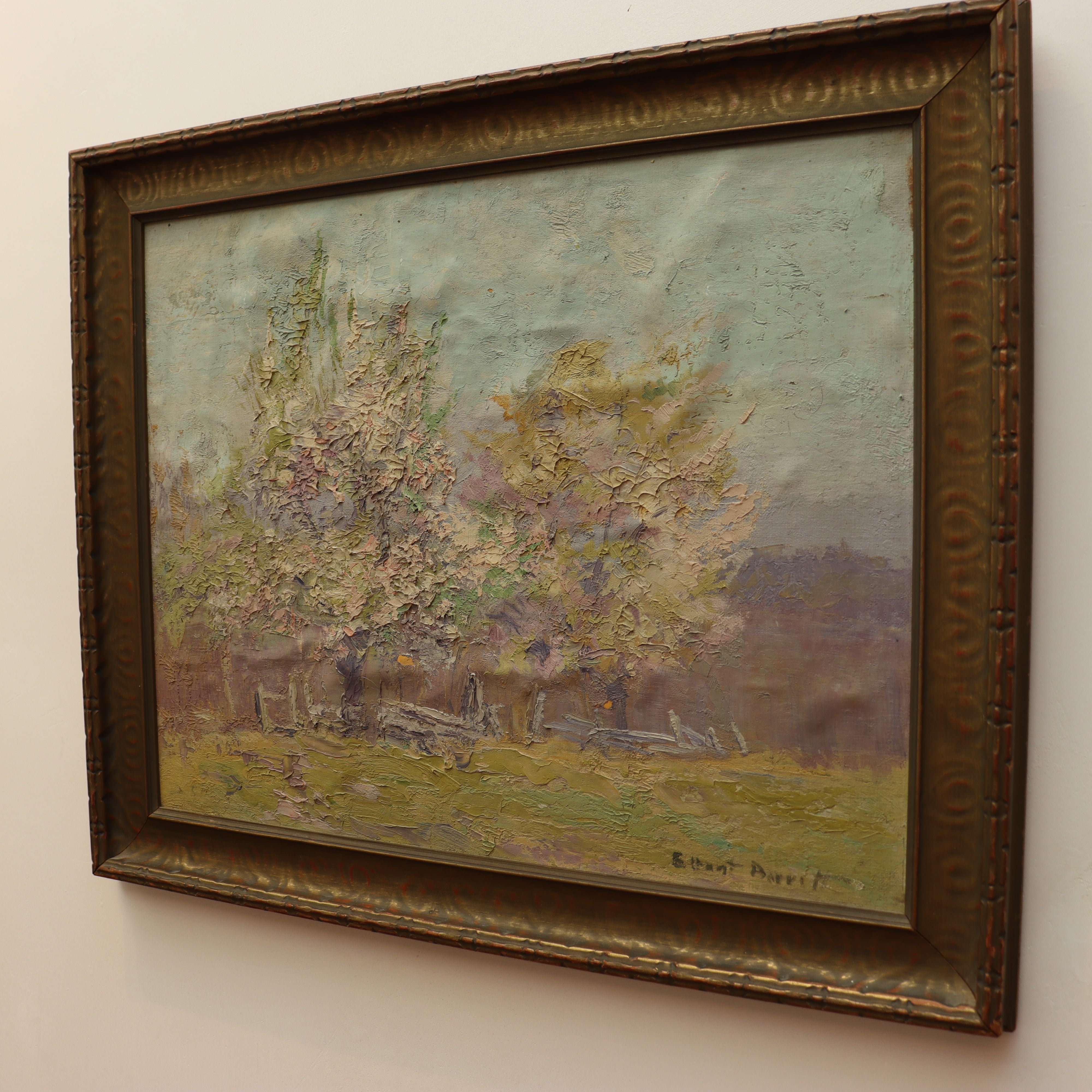 AW130 - Elizabeth Hunt Barrett Framed Oil on Canvas Painting - Fence Line