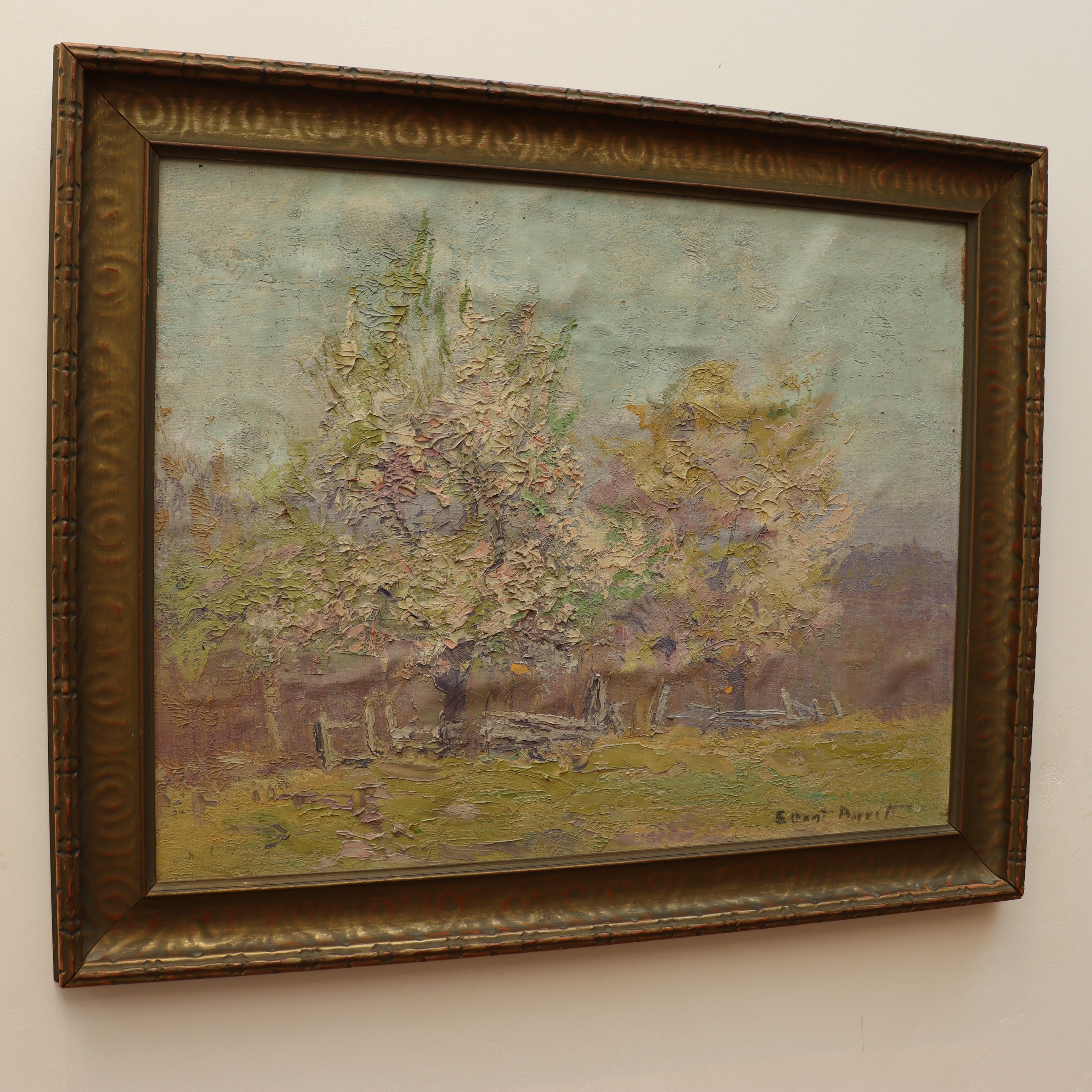 AW130 - Elizabeth Hunt Barrett Framed Oil on Canvas Painting - Fence Line