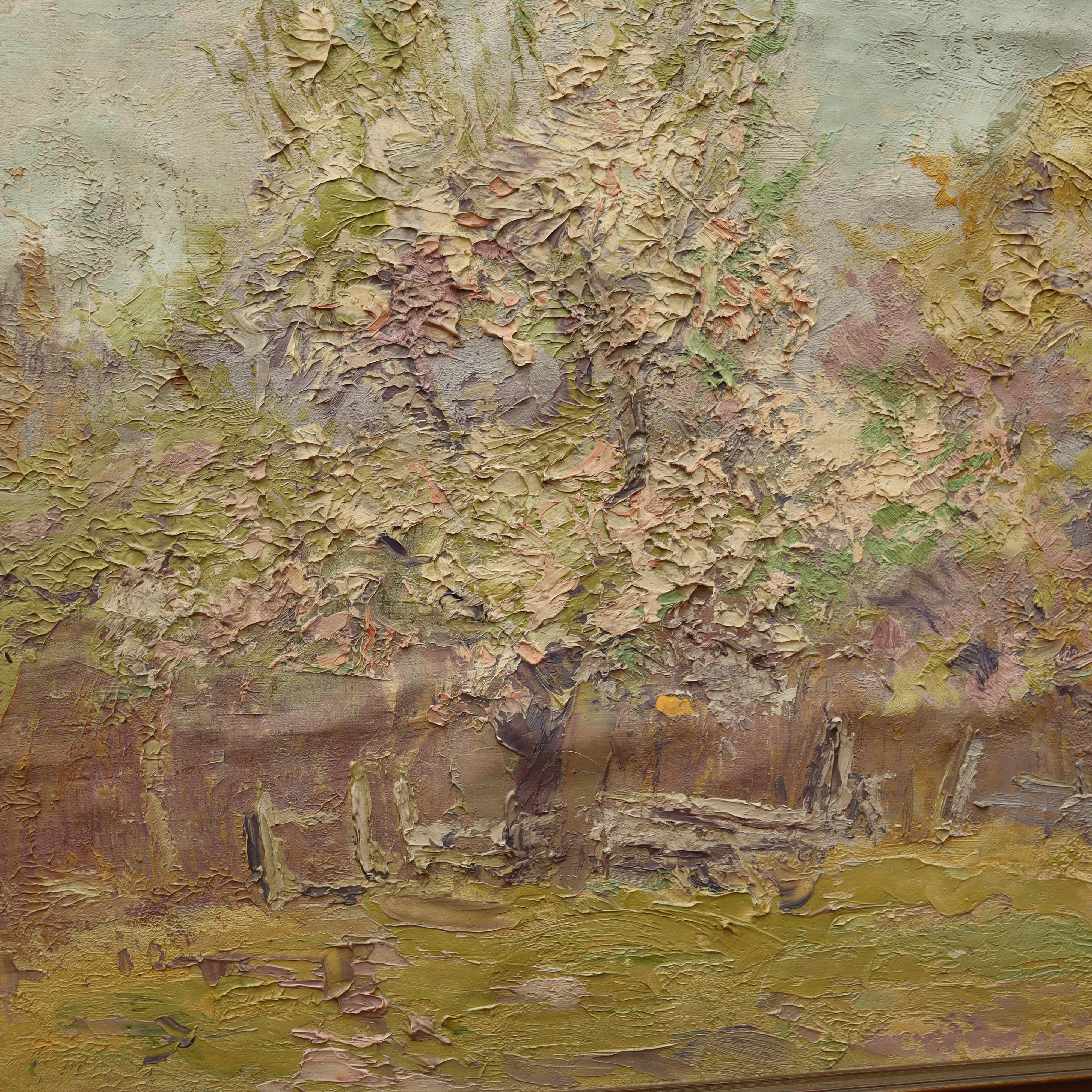 AW130 - Elizabeth Hunt Barrett Framed Oil on Canvas Painting - Fence Line