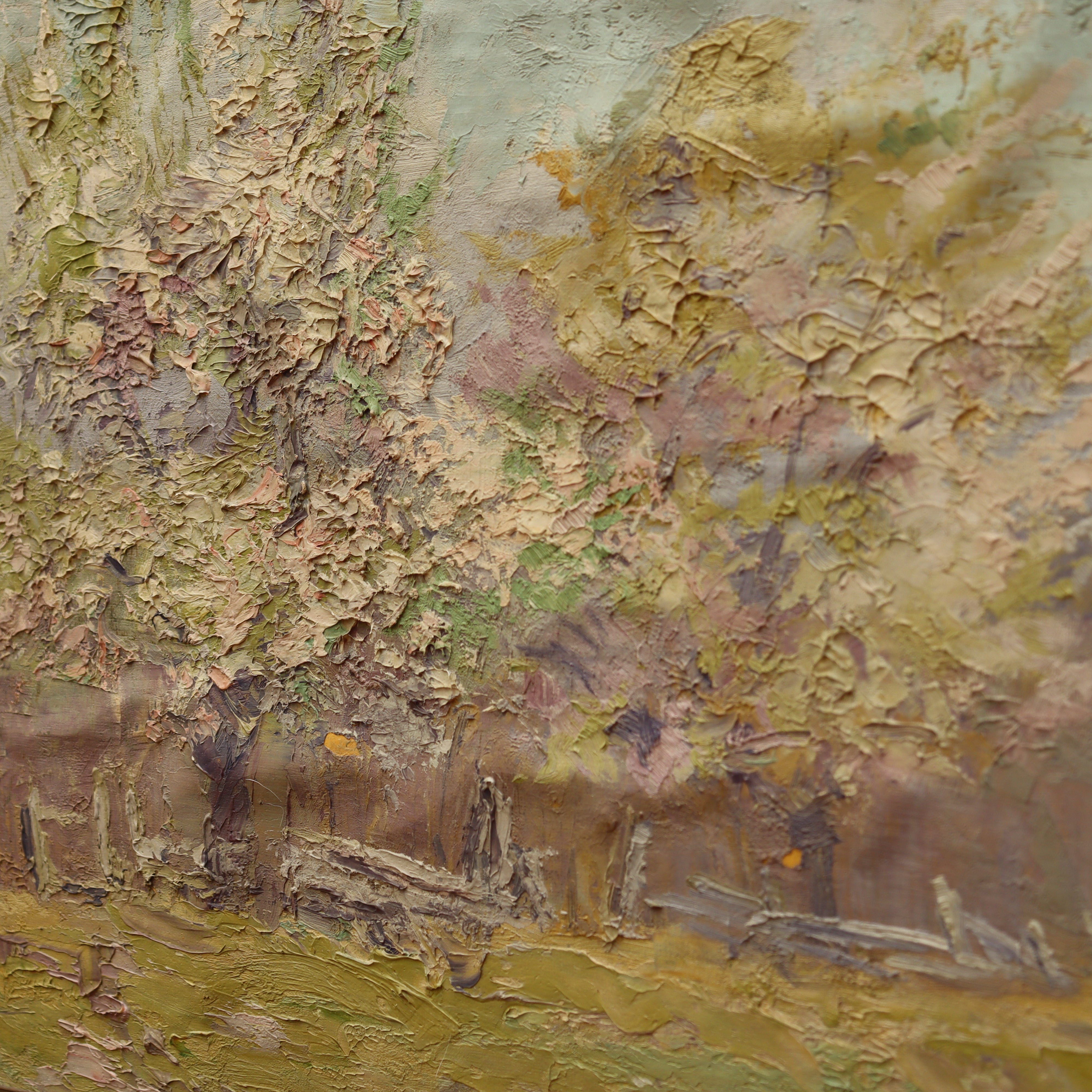 AW130 - Elizabeth Hunt Barrett Framed Oil on Canvas Painting - Fence Line