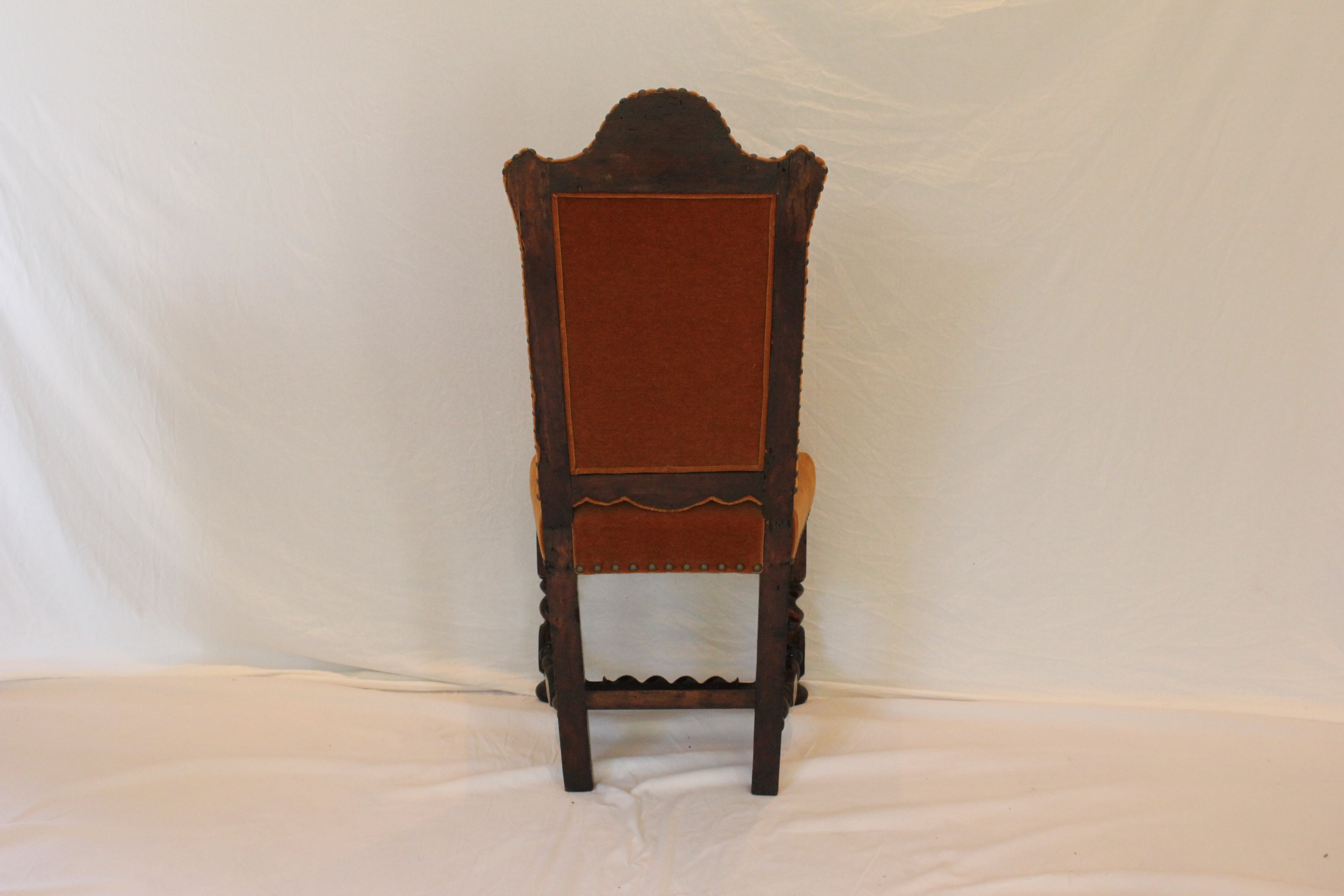 AF2-348: Antique Set of 6 Early 19th Century Jacobean Style Walnut Dining Chairs with new Mohair Upholstery