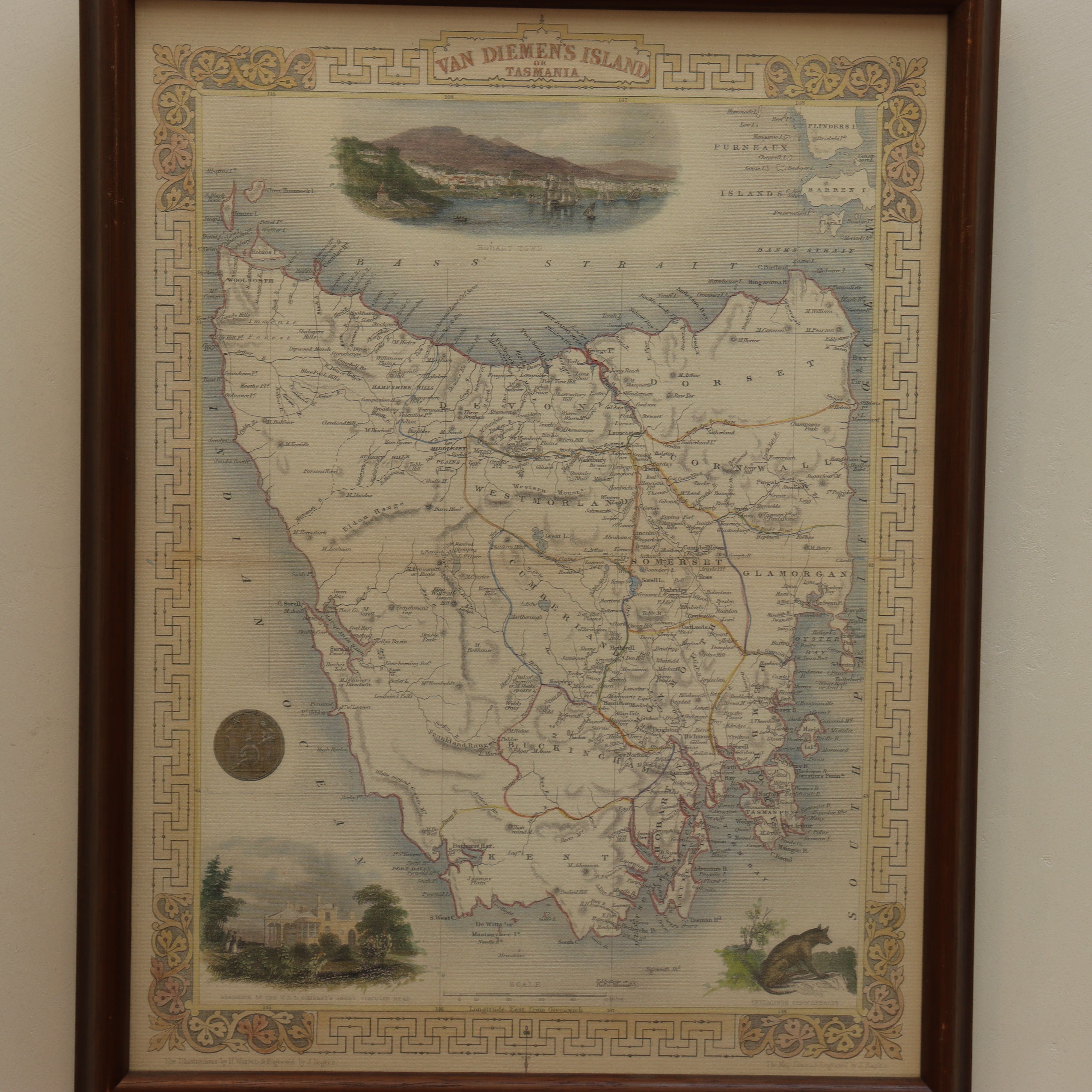 AW7-073: Later 20th Century Re-Printed Engraving of J. Rogers Map of Van Diemen's Land "Tasmania"