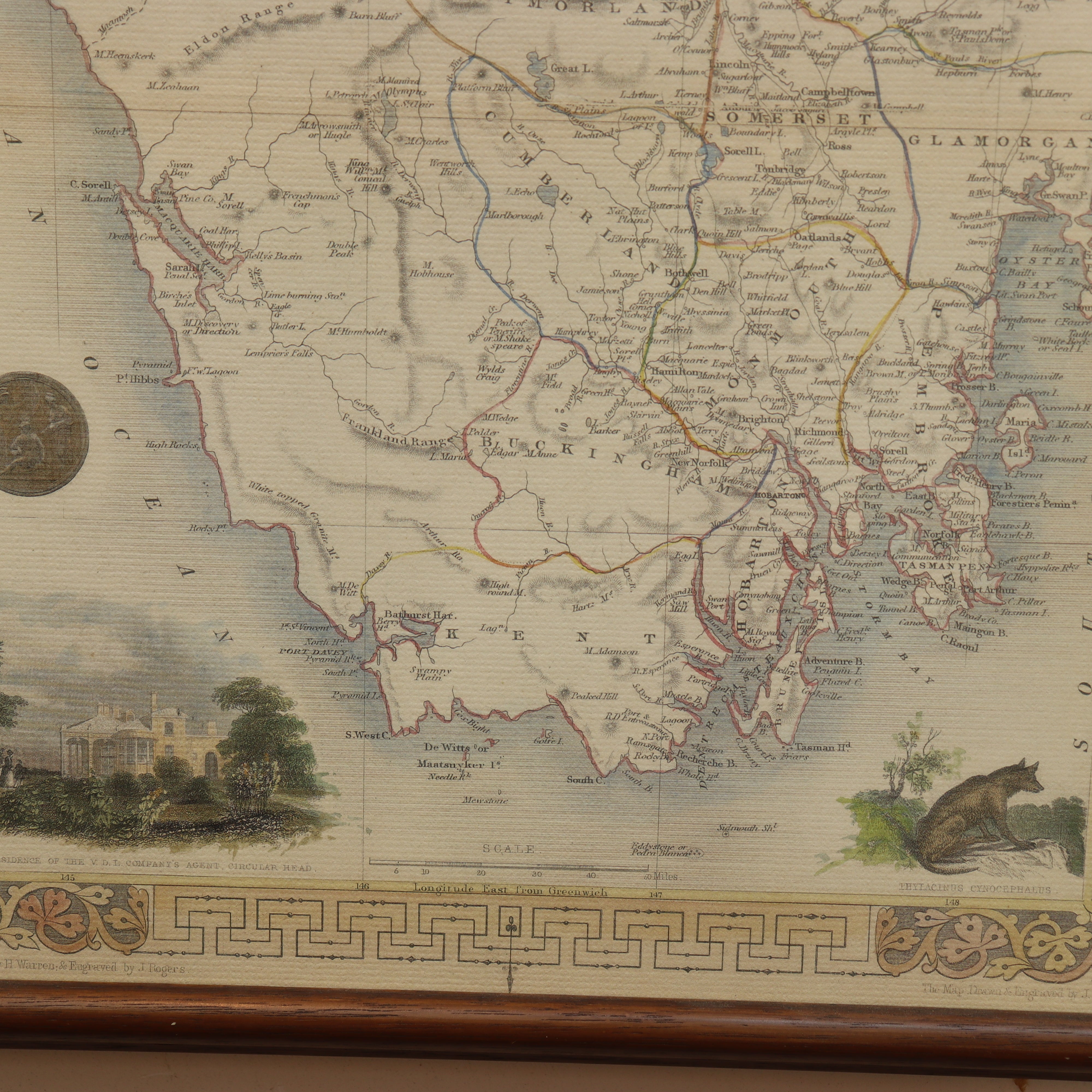 AW7-073: Later 20th Century Re-Printed Engraving of J. Rogers Map of Van Diemen's Land "Tasmania"