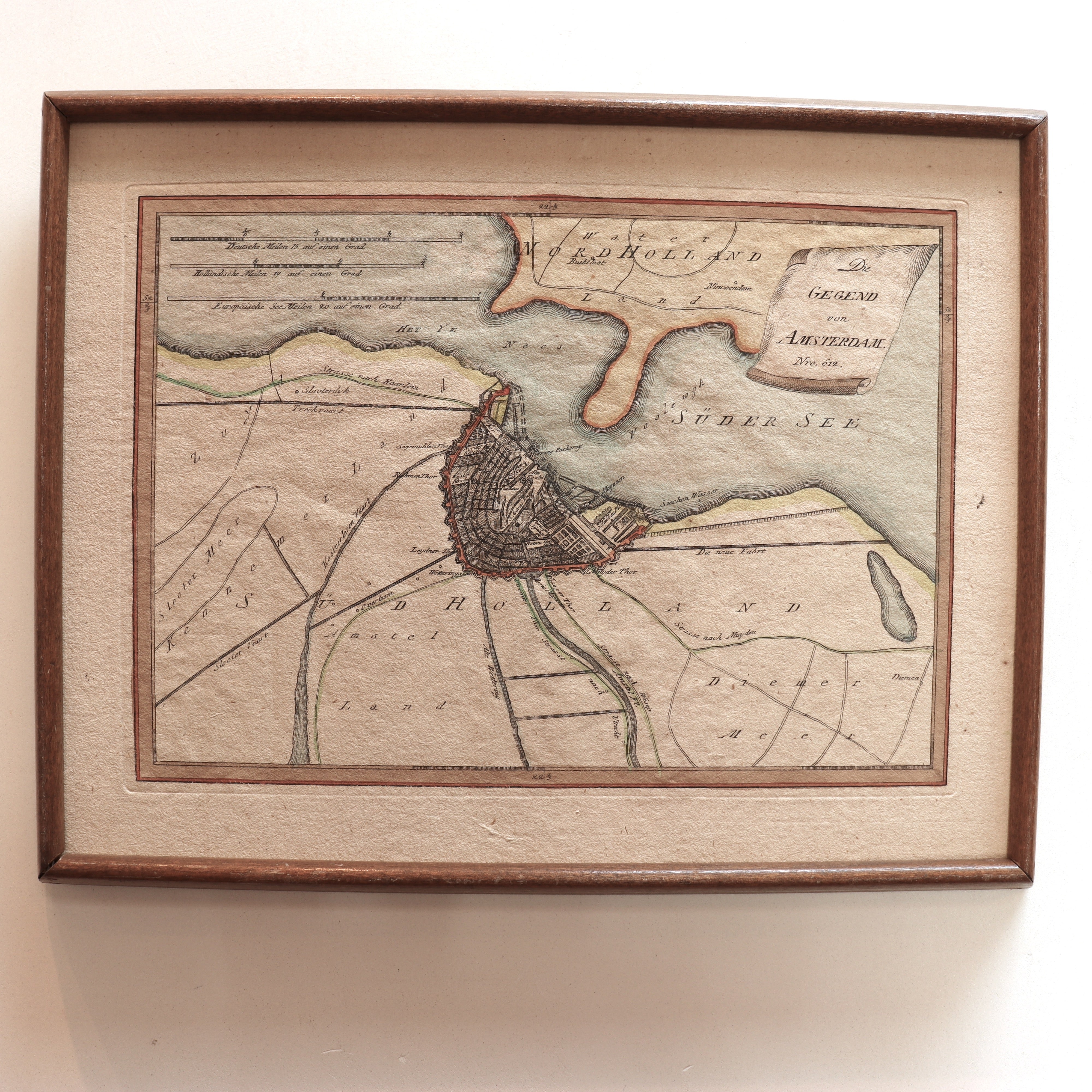 AW7-071: Antique Later Engraving of a 17th Century Hand Colored Engraved Map of the City of Amsterdam