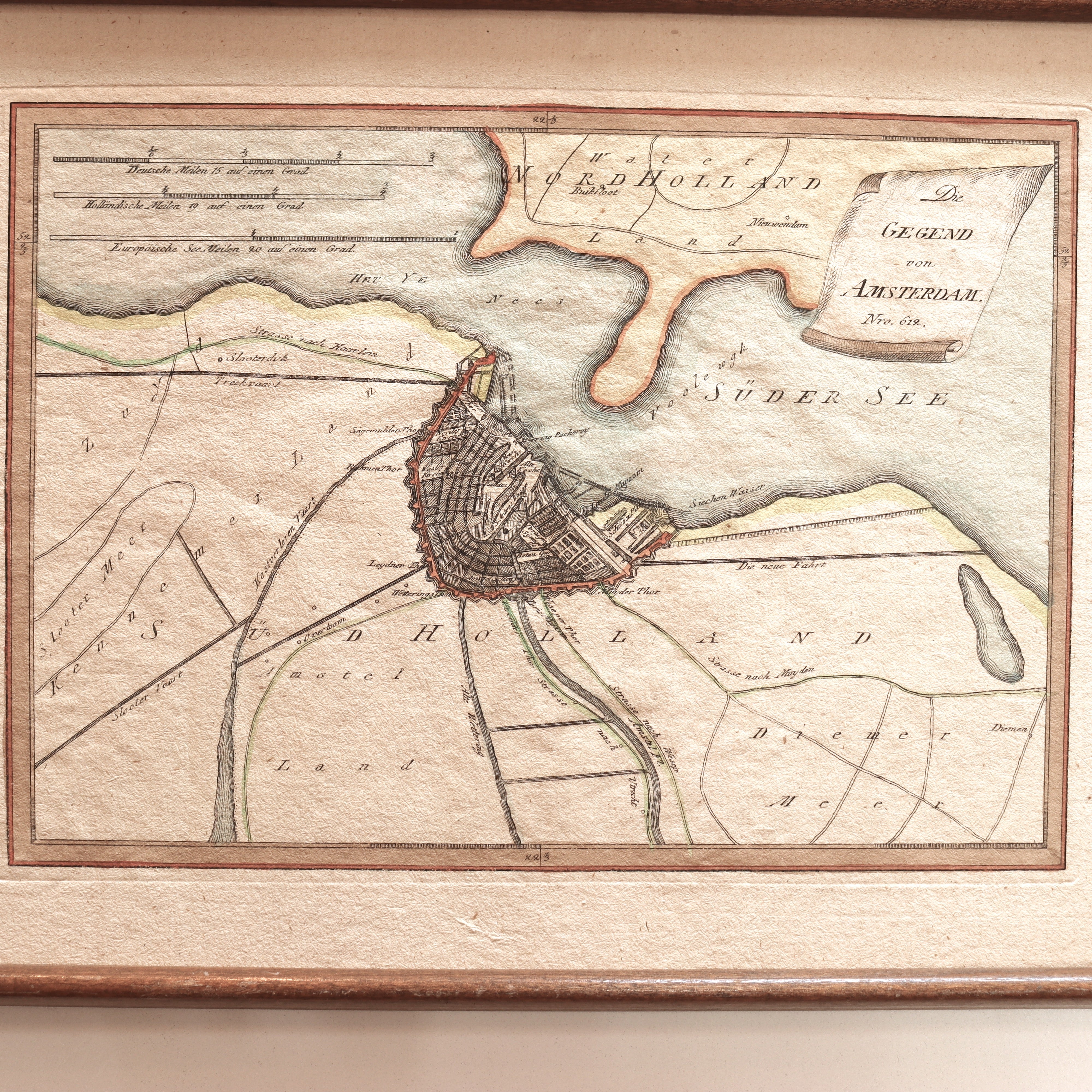 AW7-071: Antique Later Engraving of a 17th Century Hand Colored Engraved Map of the City of Amsterdam