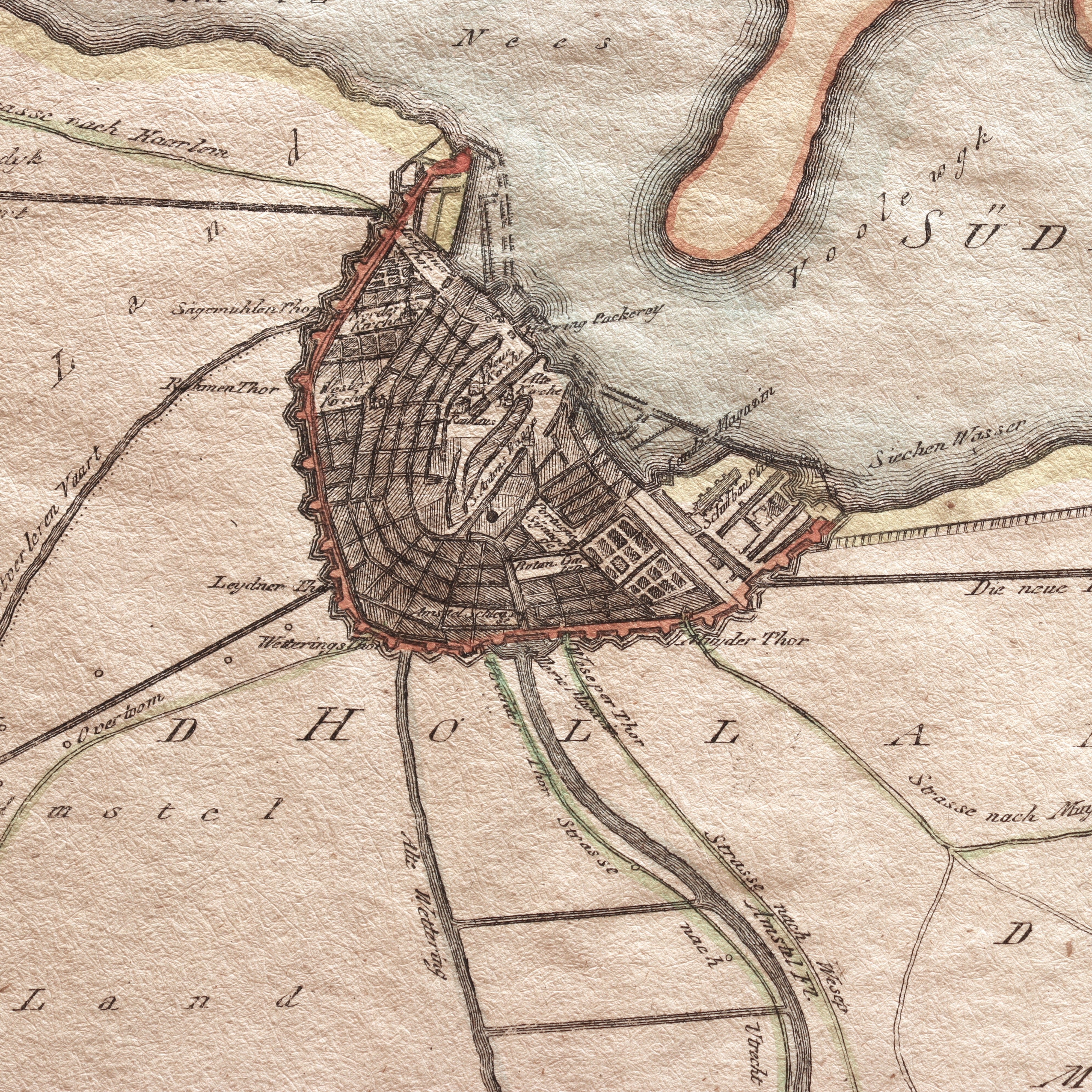 AW7-071: Antique Later Engraving of a 17th Century Hand Colored Engraved Map of the City of Amsterdam