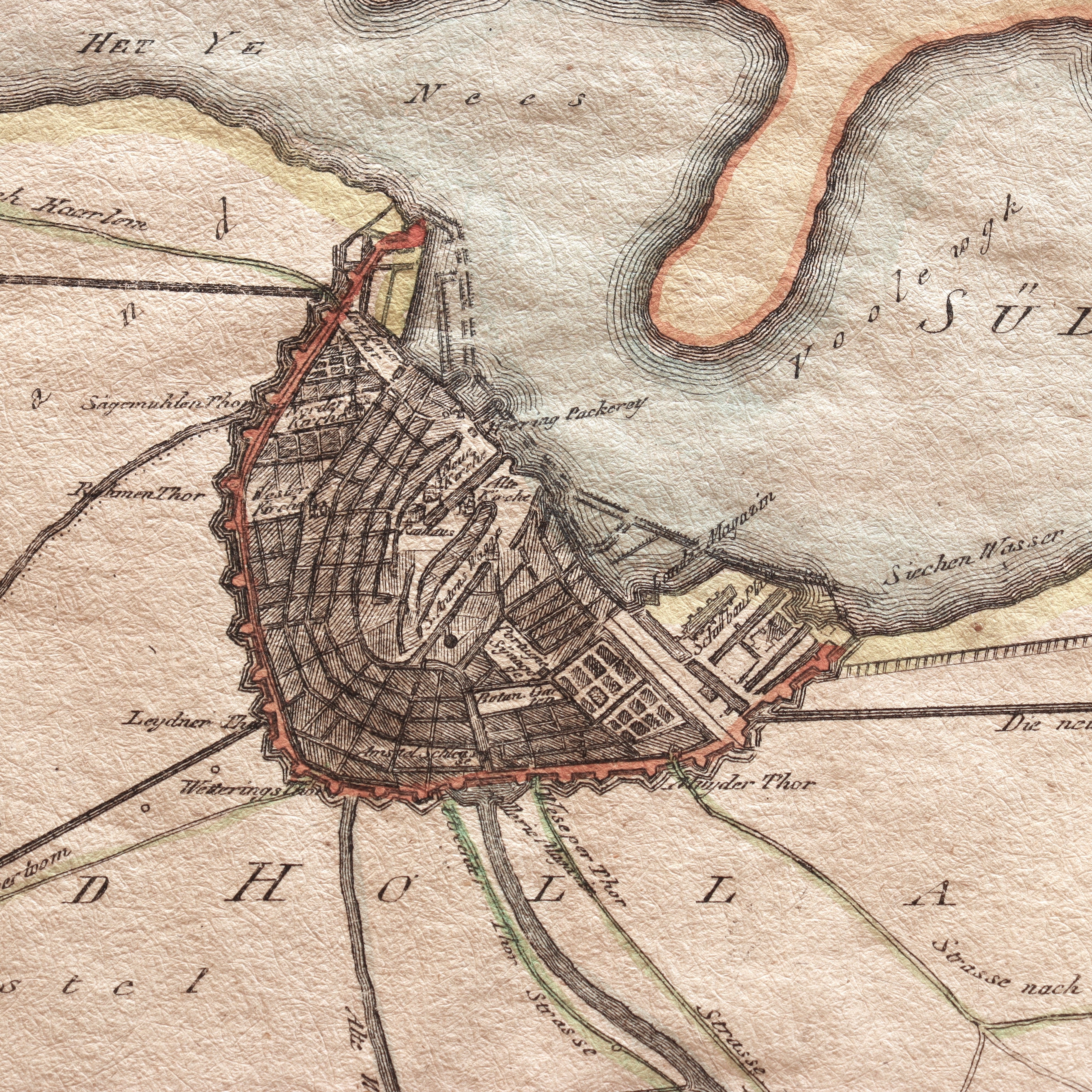 AW7-071: Antique Later Engraving of a 17th Century Hand Colored Engraved Map of the City of Amsterdam