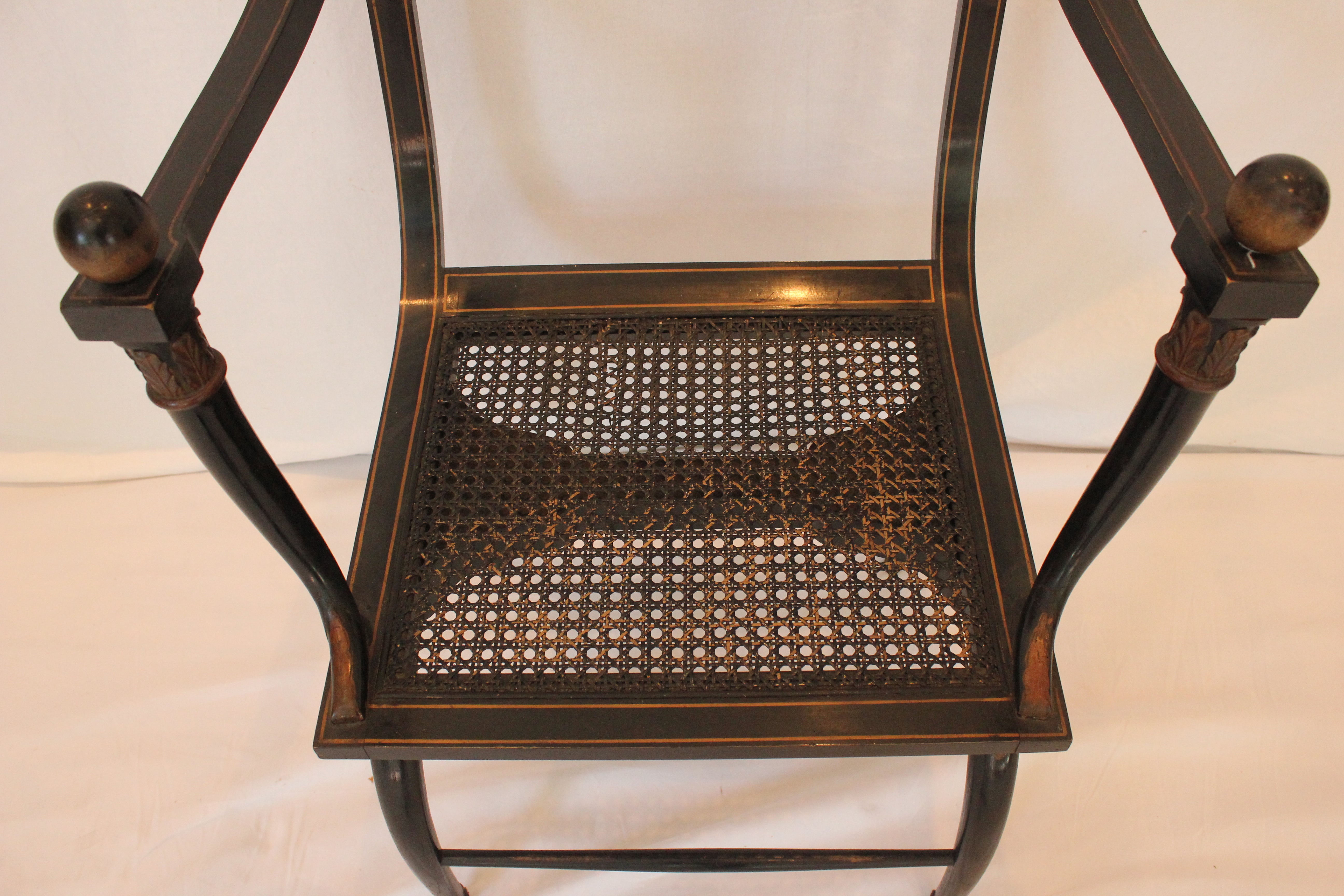 AF2-361: Jean-Joseph Chapuis Antique Pair of Circa 1805 Empire Campaign Style Arm Chairs