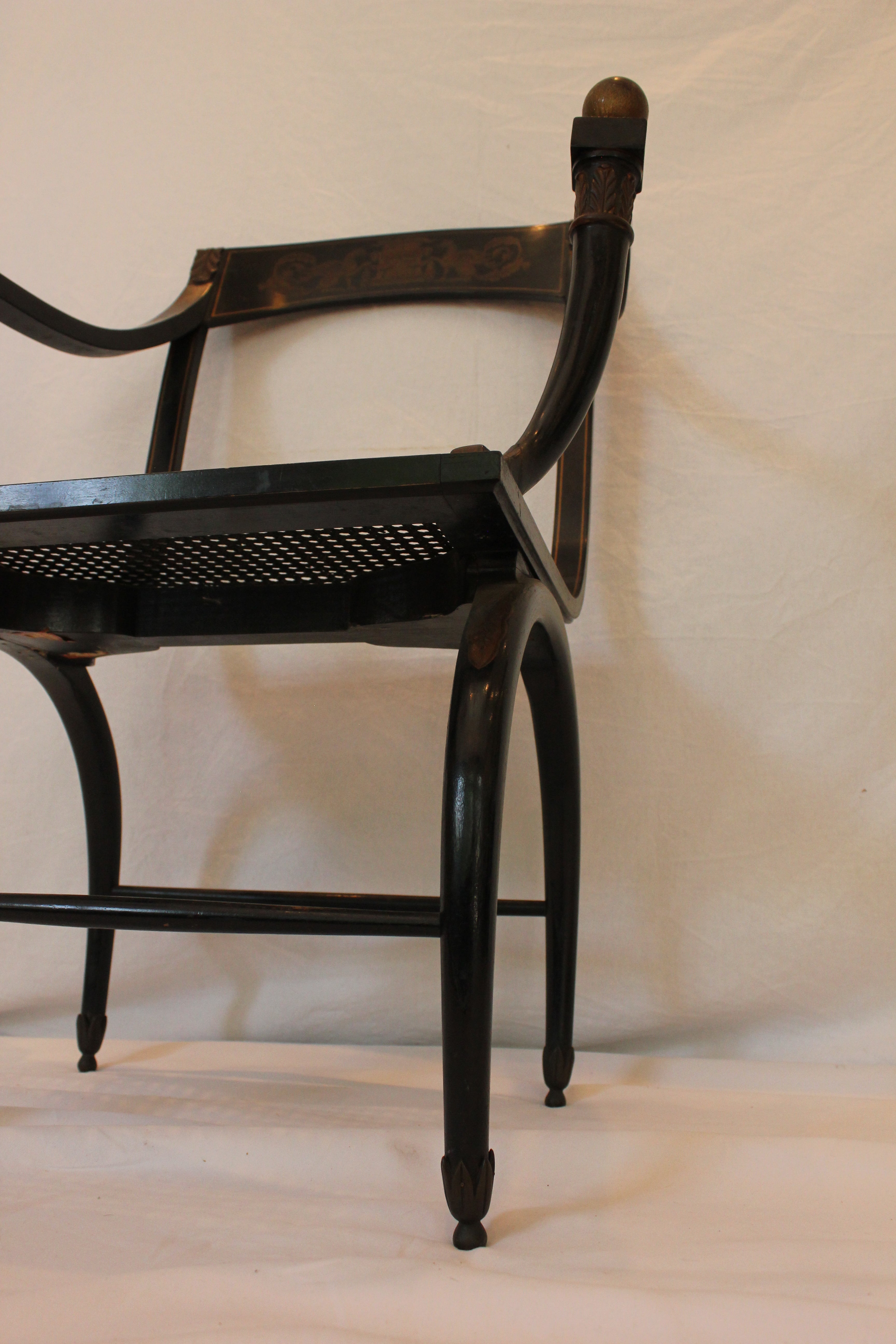 AF2-361: Jean-Joseph Chapuis Antique Pair of Circa 1805 Empire Campaign Style Arm Chairs