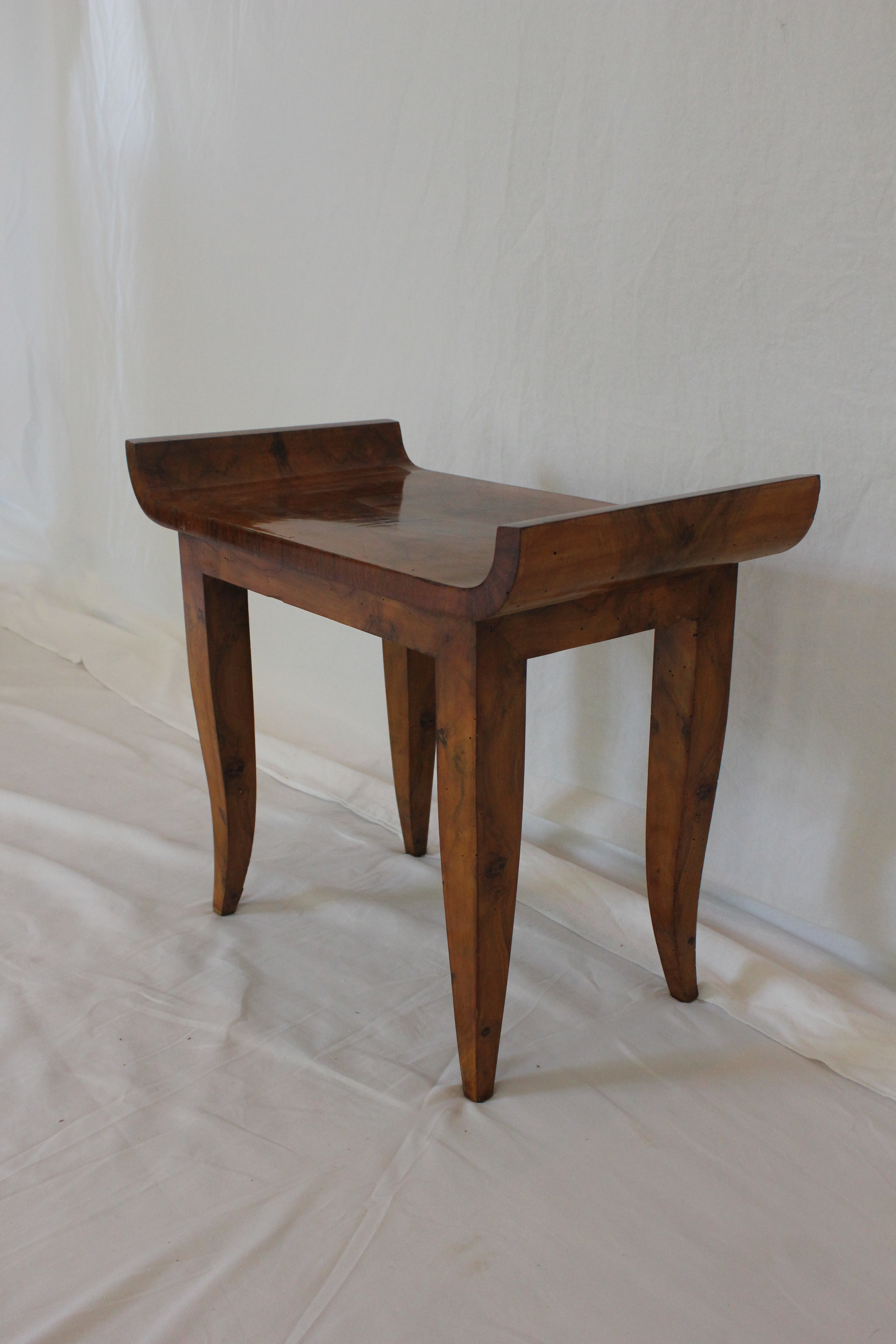 AF2-375: Antique Austrian Biedermeier Walnut Veneered Stool Circa 1830