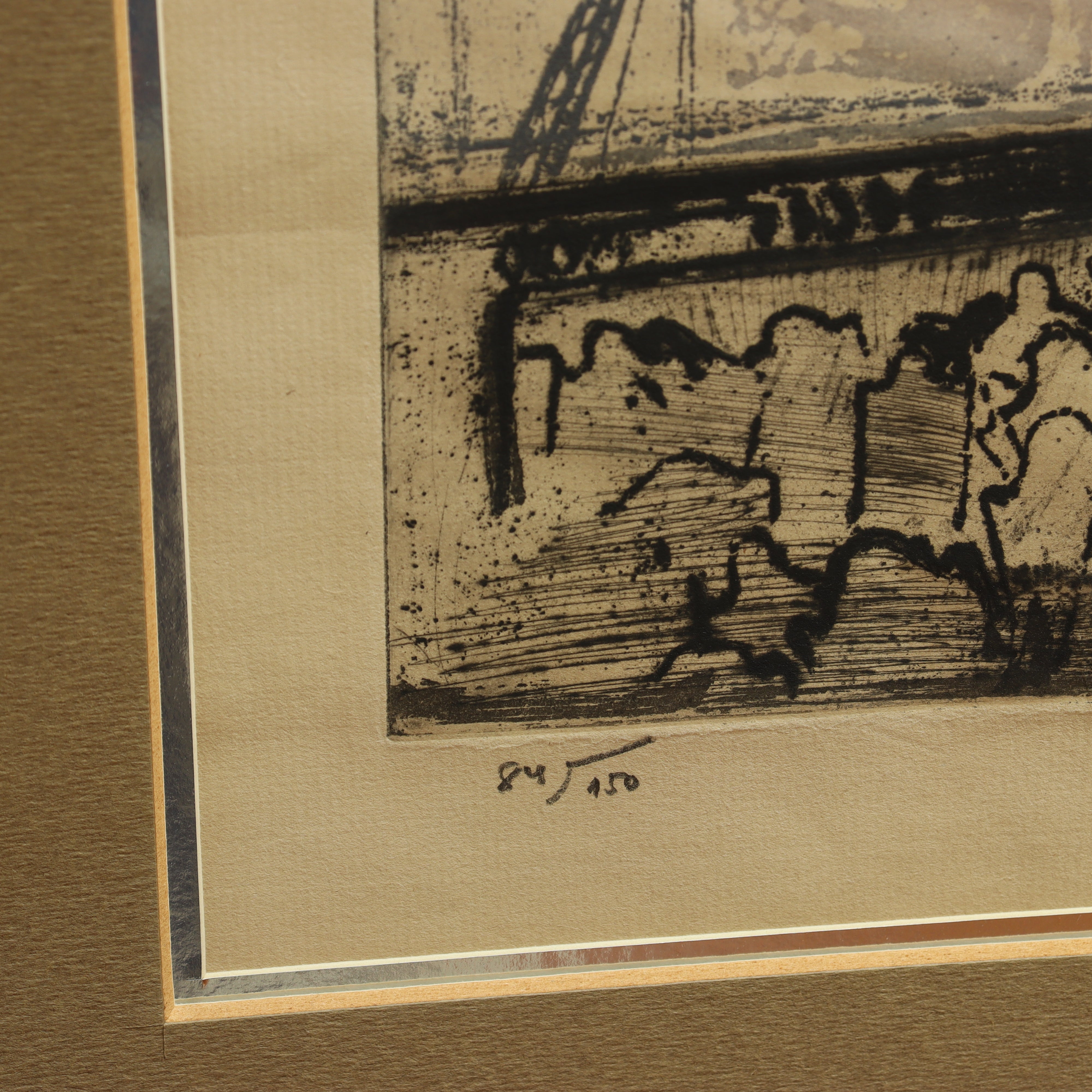 AW7-110: Max Pollak - Gravestones & Skyscrapers - Modernist Hand Colored Etching