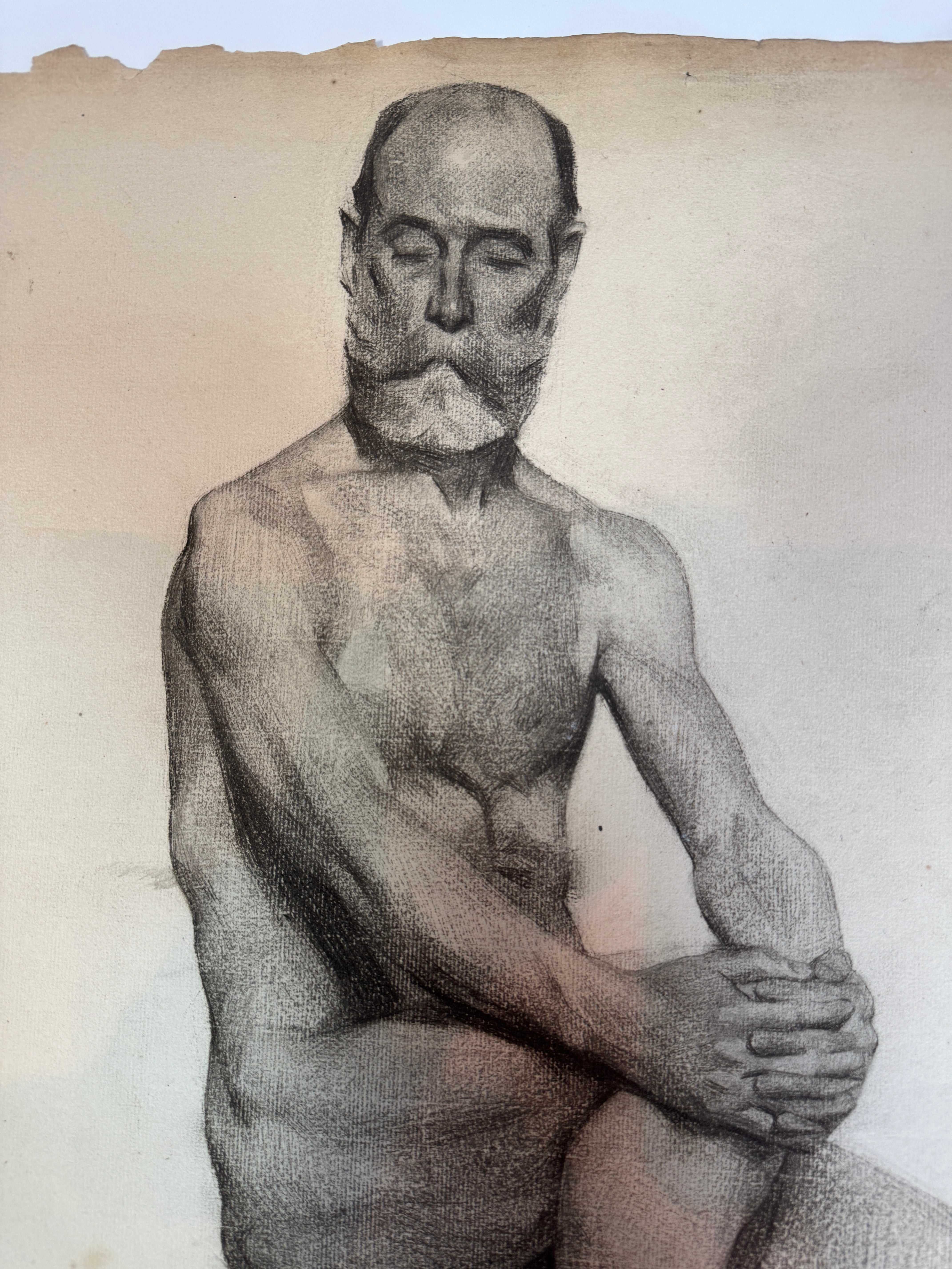 AW6-001: Egbert Cadmus Studio Drawing of a Seated Male - Pencil & Charcoal