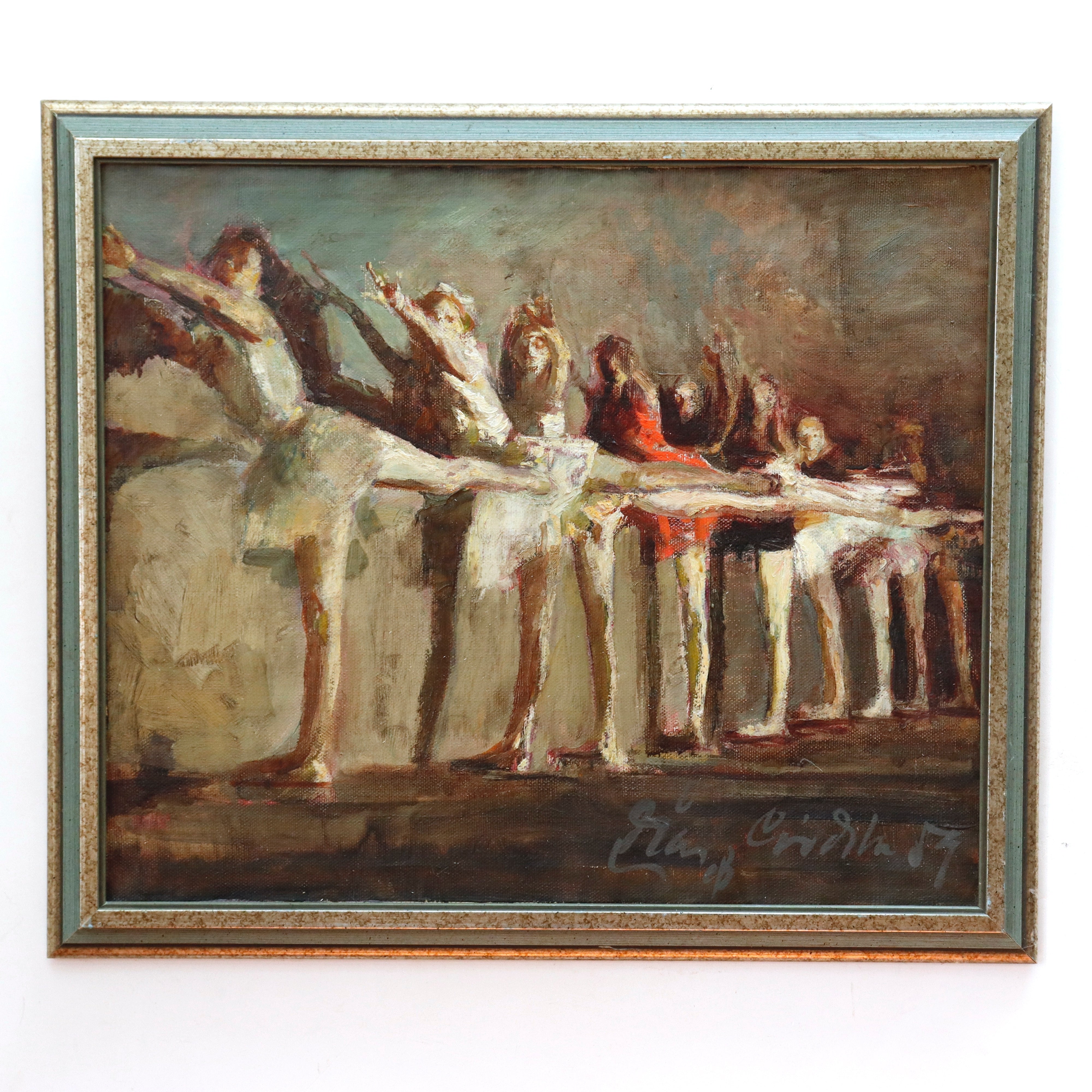 AW912: Ballet Practice Impressionist Oil on Canvas Painting Mid 19th Century