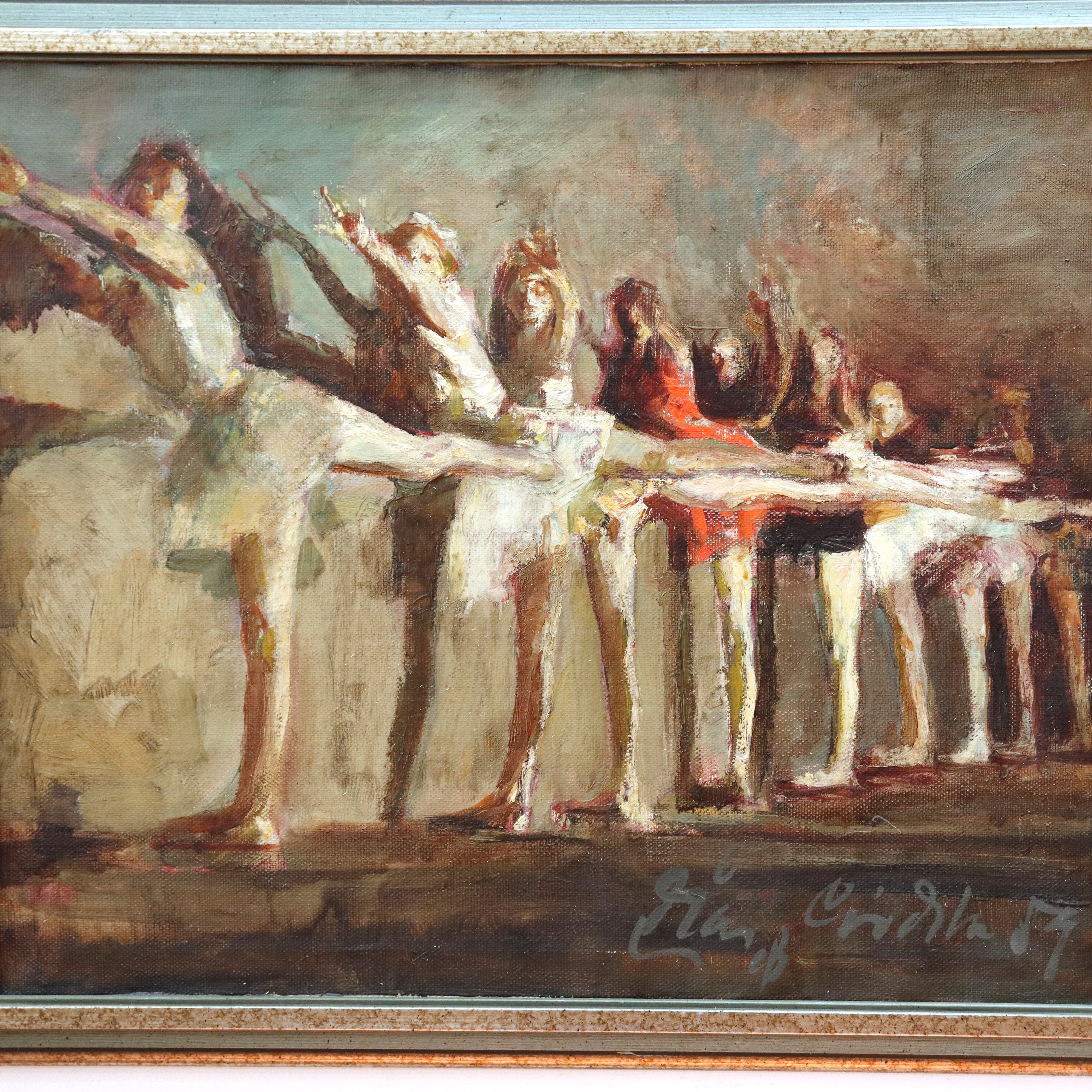 AW912: Ballet Practice Impressionist Oil on Canvas Painting Mid 19th Century